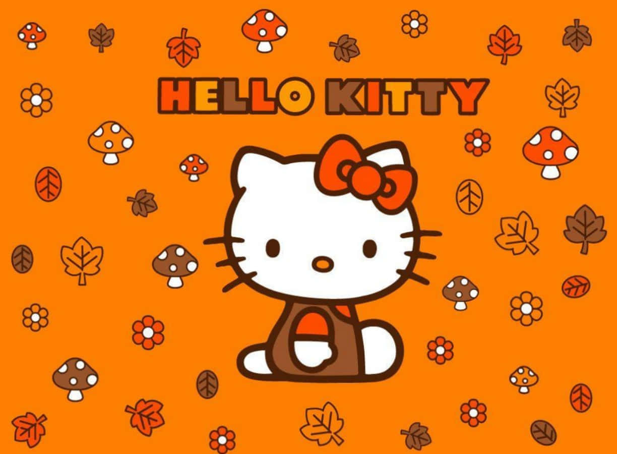 Hello Kitty, autumn-themed pattern, mushrooms, SD Desktop Wallpaper