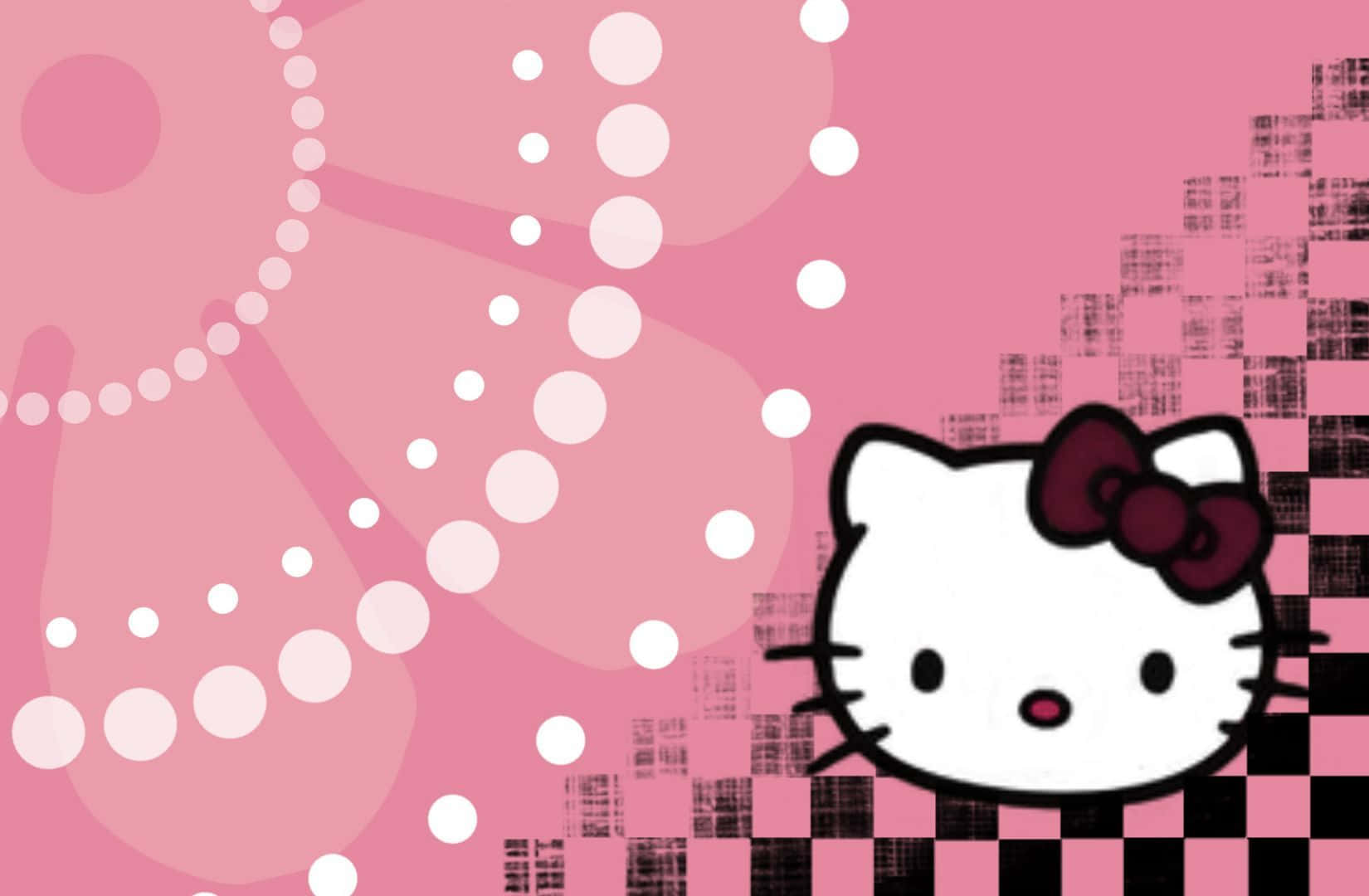 Hello Kitty, pink background, red bow, HD Desktop Wallpaper