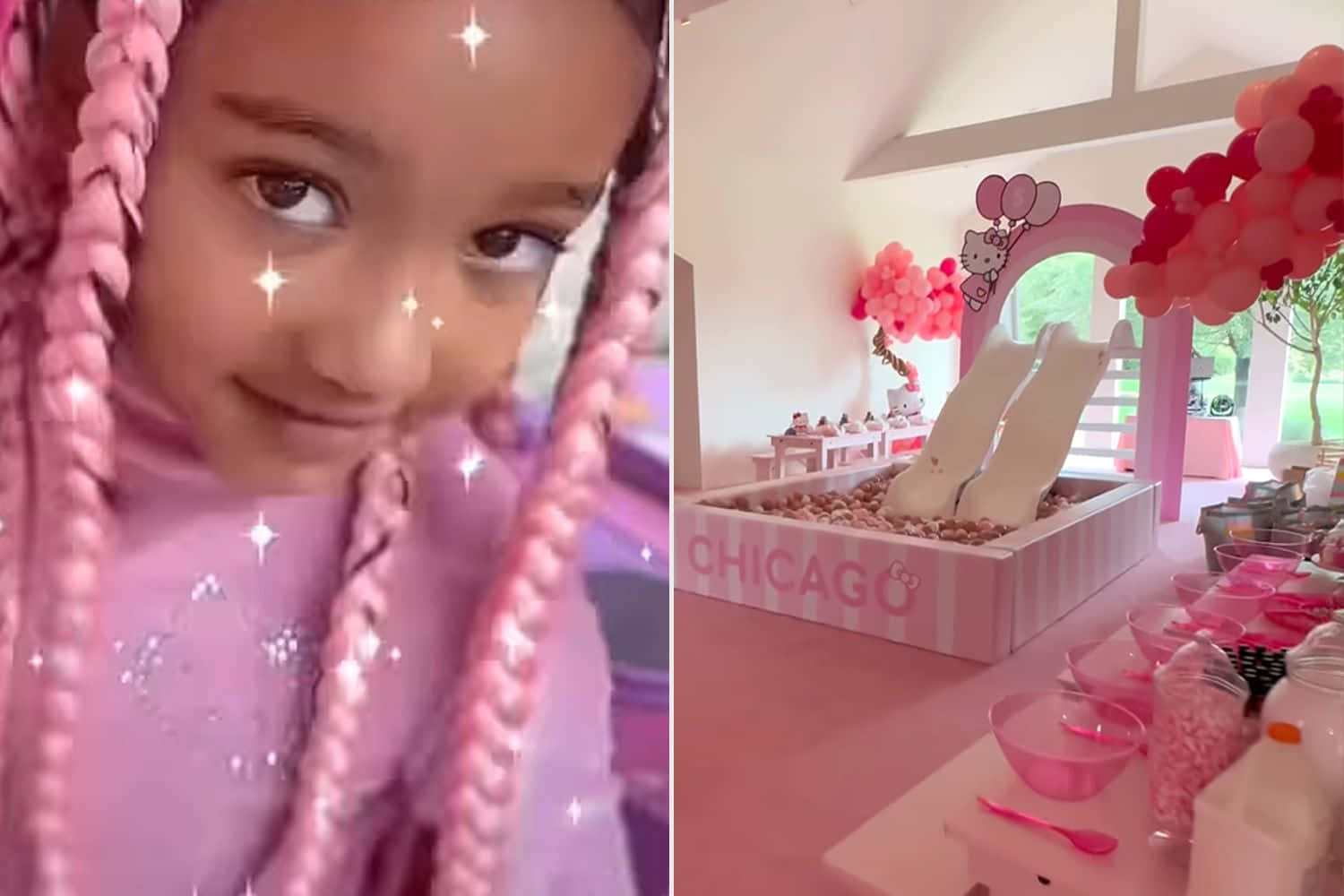 Hello Kitty, pink braids, Chicago-themed party space, HD Desktop Wallpaper