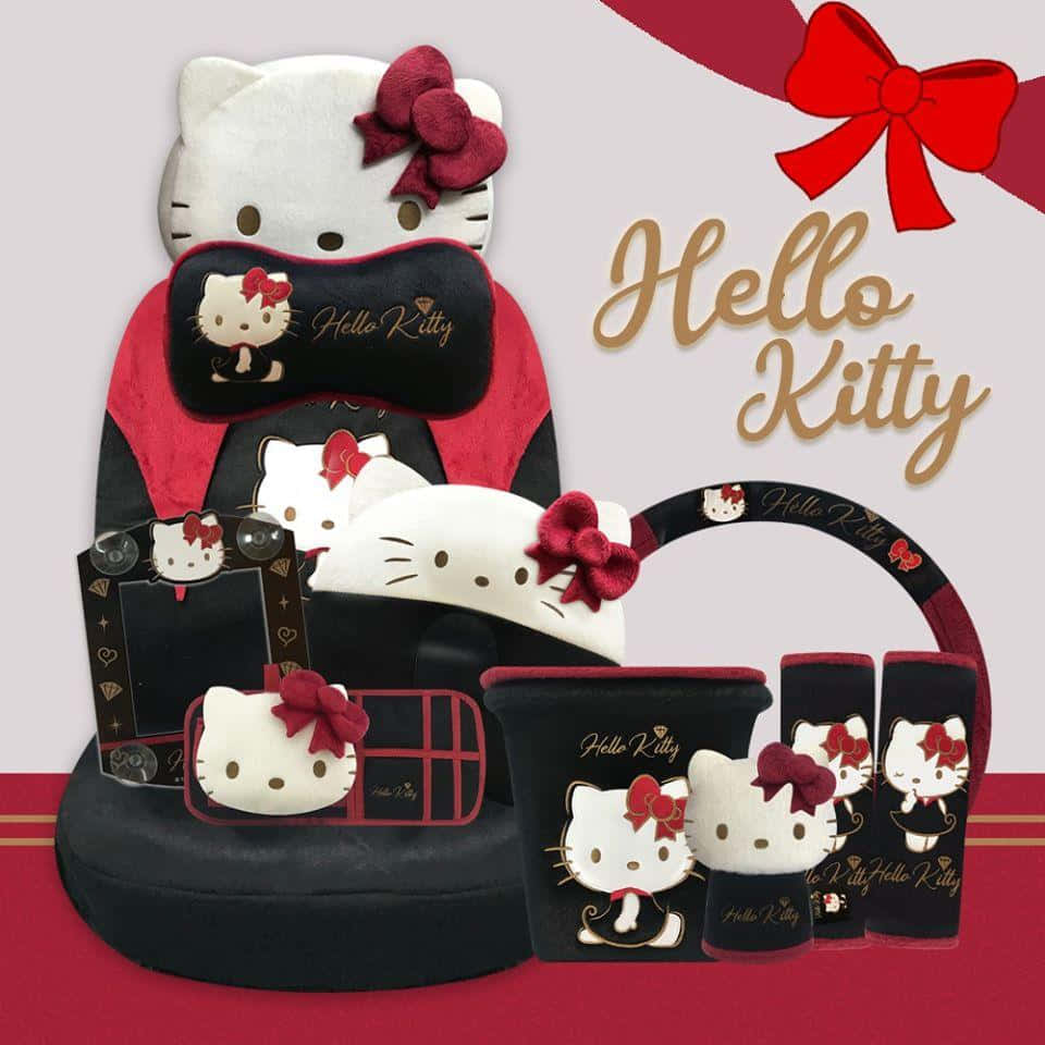 Hello Kitty, red bows, black velvet accents, SD Desktop Wallpaper