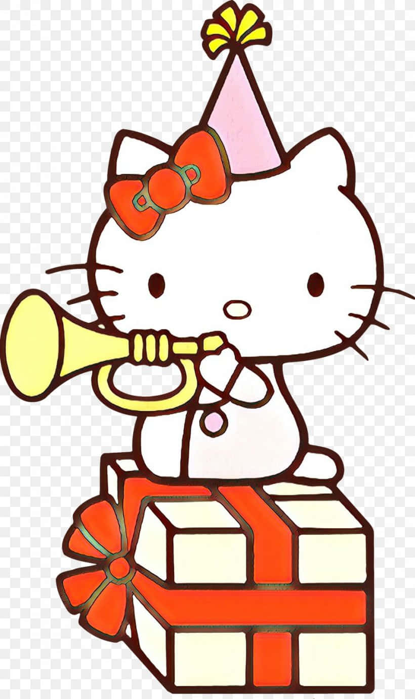 Hello Kitty, pink party hat, yellow trumpet, HD Phone Wallpaper