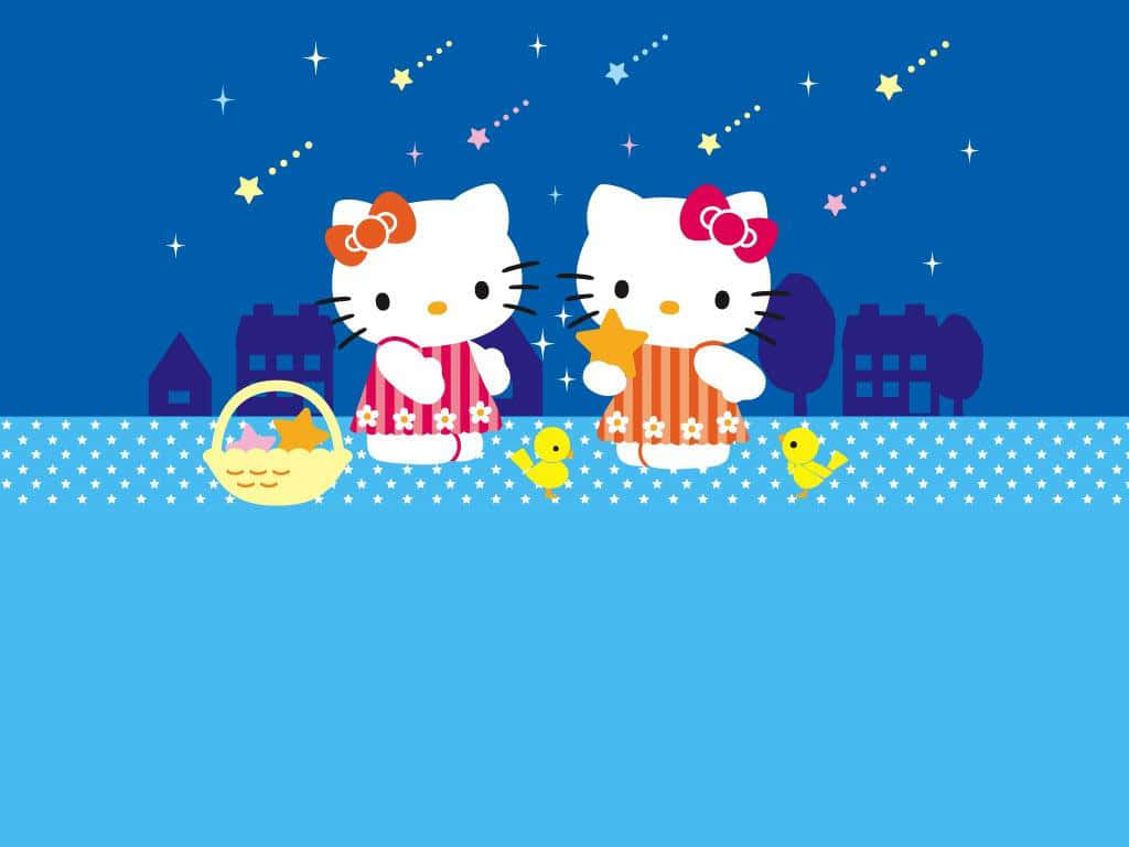 Hello Kitty, starry night pajamas, yellow chicks, SD Desktop Wallpaper