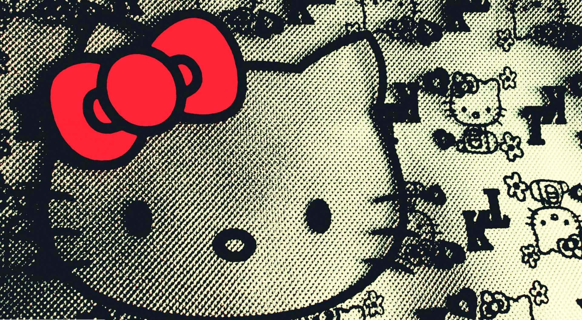 Hello Kitty, bold red bow, textured background, Full HD Desktop Wallpaper