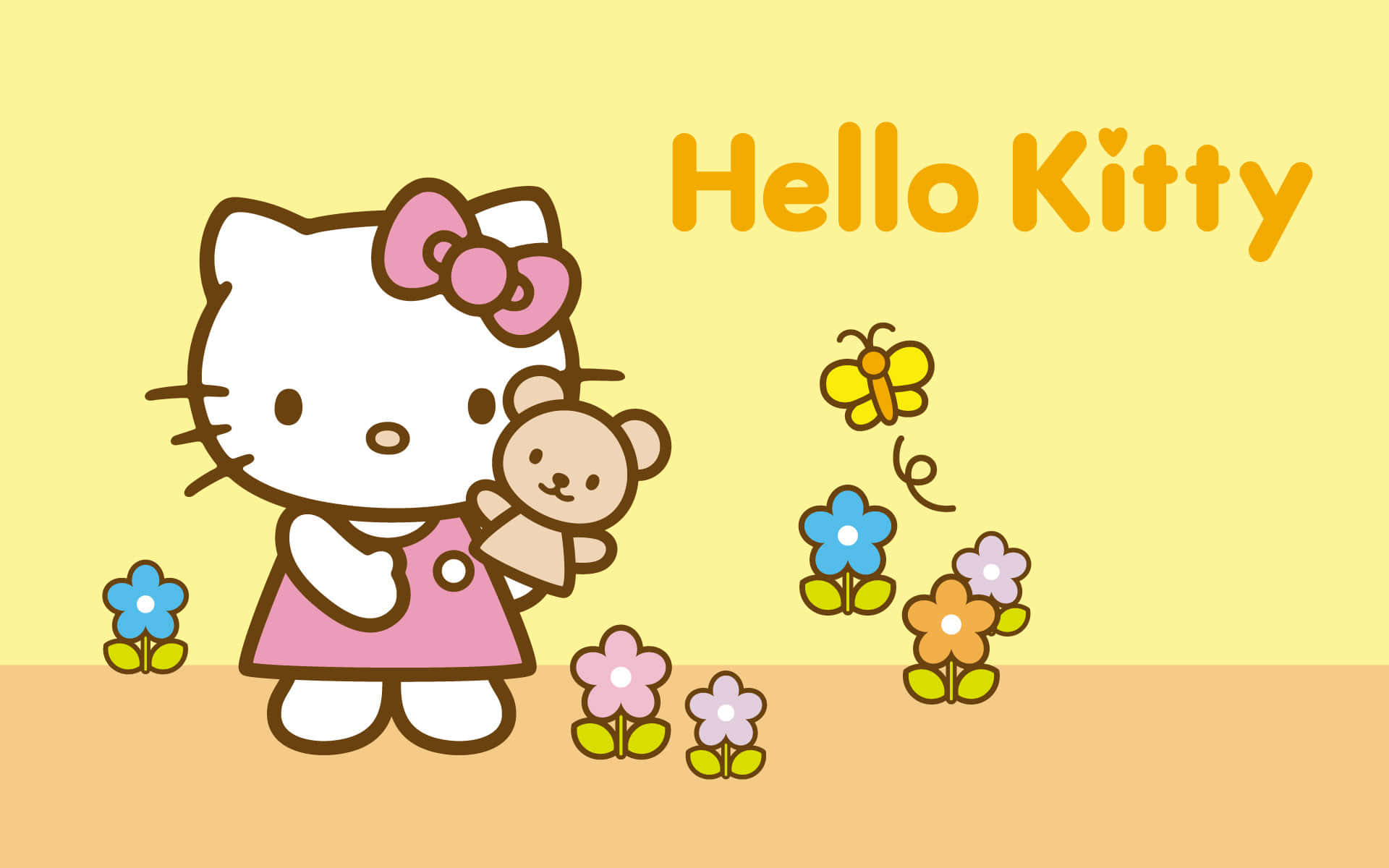 Hello Kitty, pink dress, teddy bear, Full HD Desktop Wallpaper