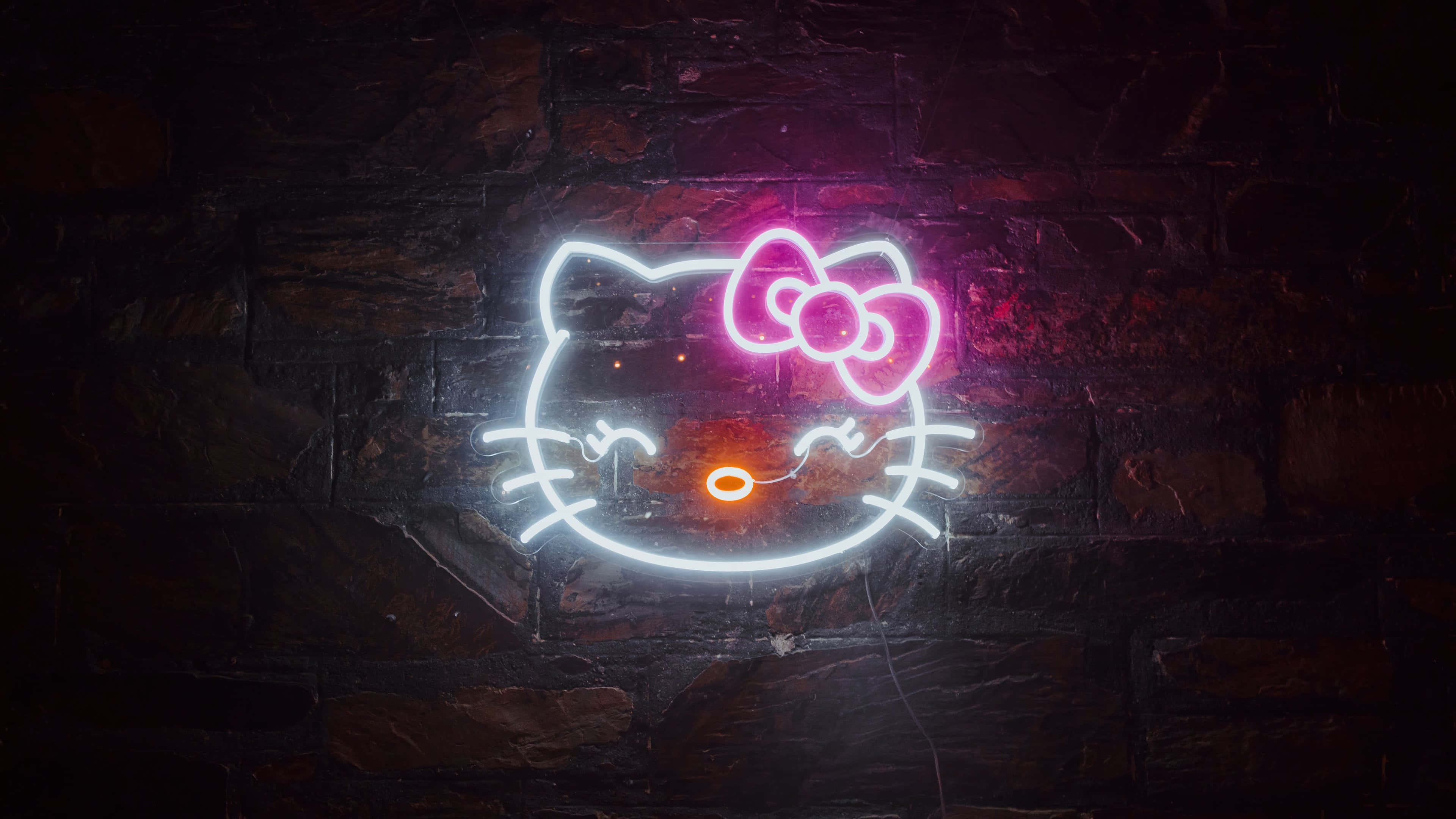 Hello Kitty PC, neon Hello Kitty sign, pink bow, 4K Desktop Wallpaper