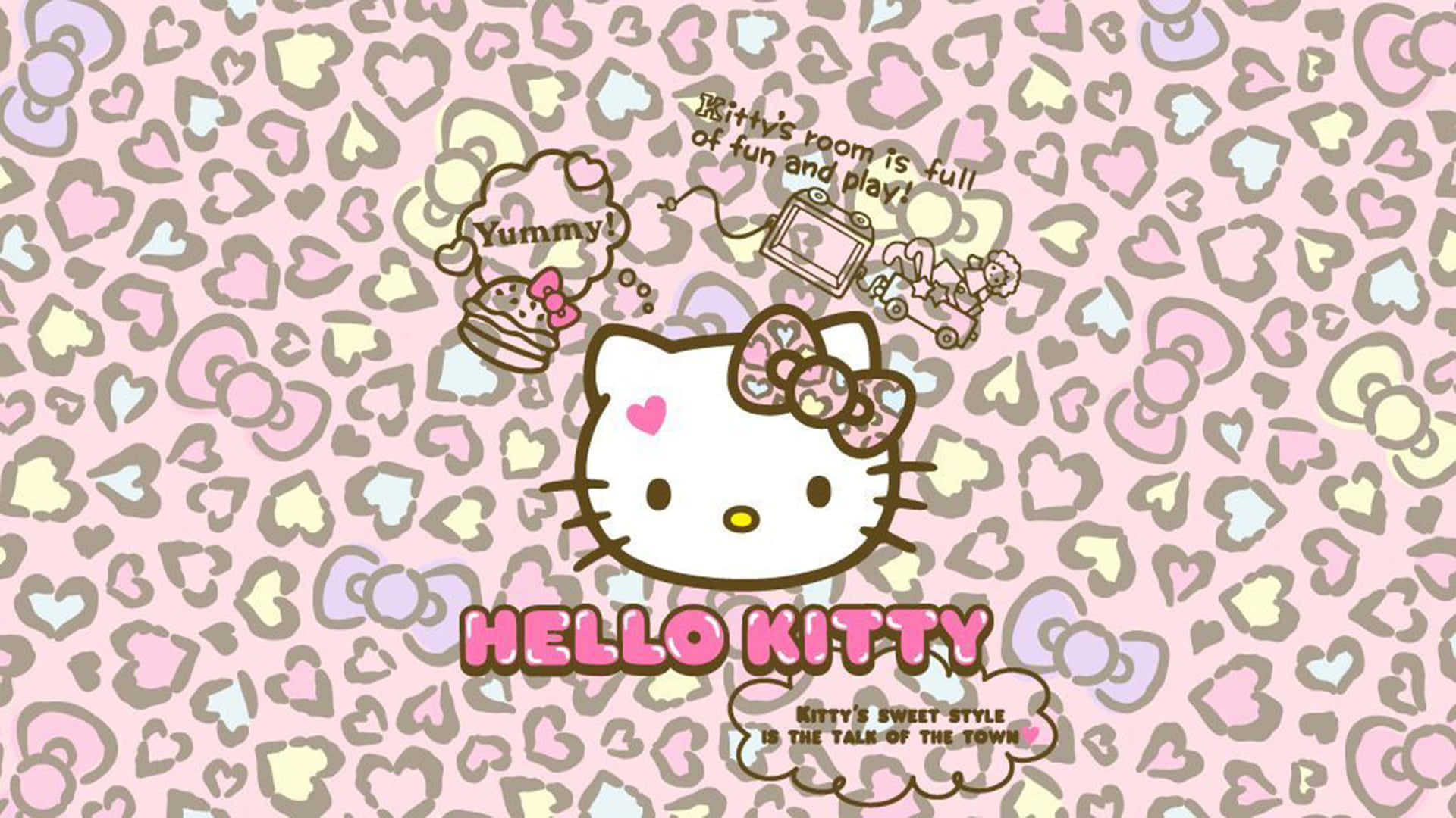 Hello Kitty, bow, speech bubbles, Full HD Desktop Wallpaper