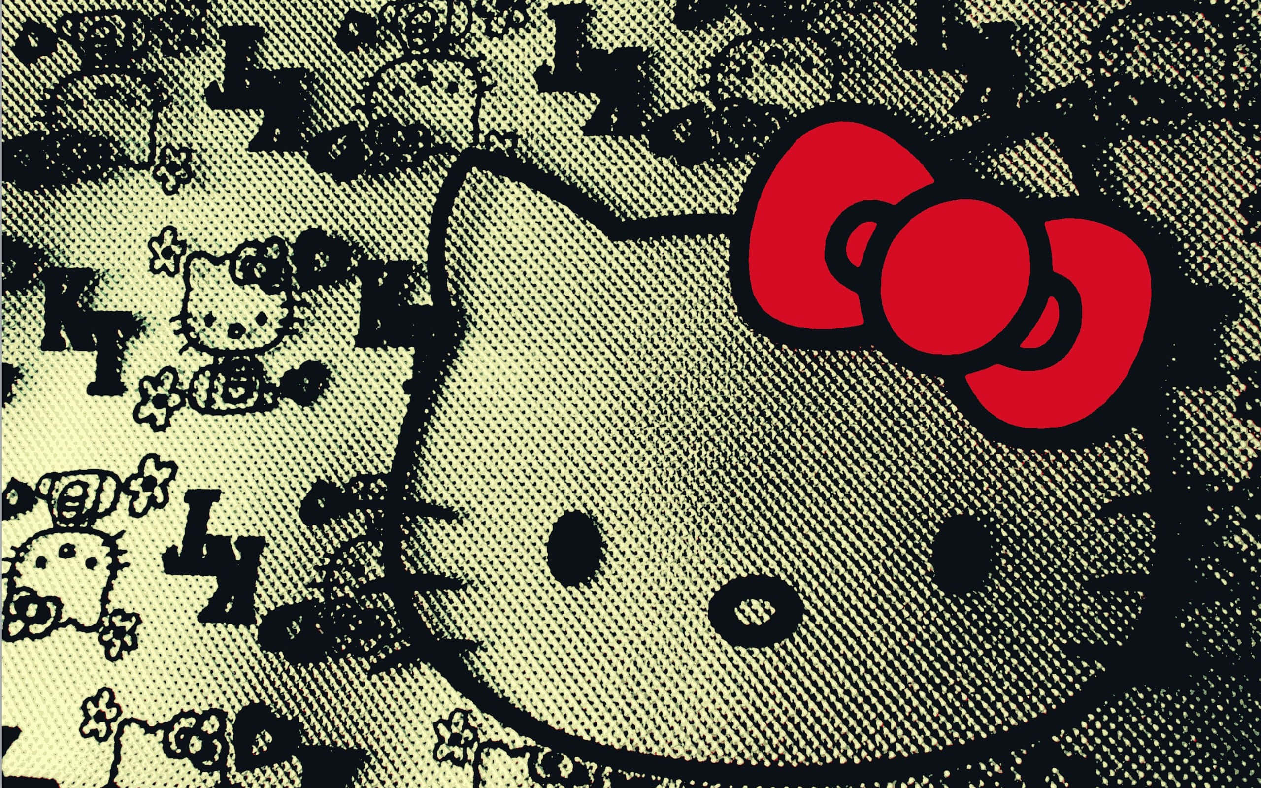 Hello Kitty, red bow, textured background, 2K Desktop Wallpaper