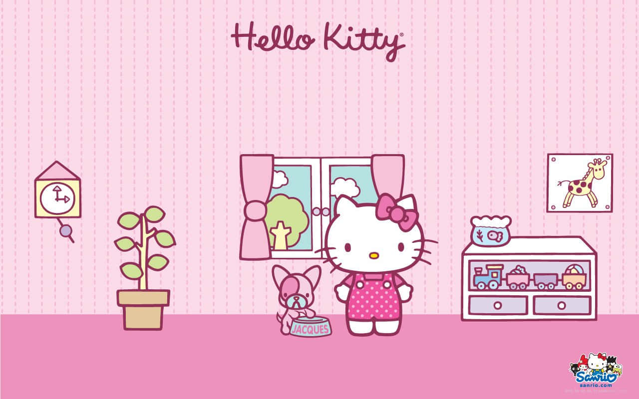 Hello Kitty, pink room, small dog, HD Desktop Wallpaper