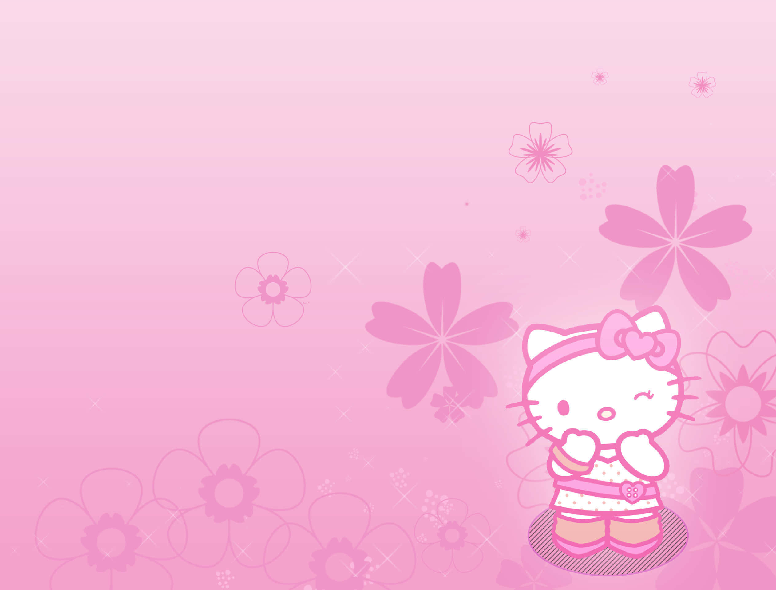 Hello Kitty, pink floral, sparkling accents, Full HD Desktop Wallpaper