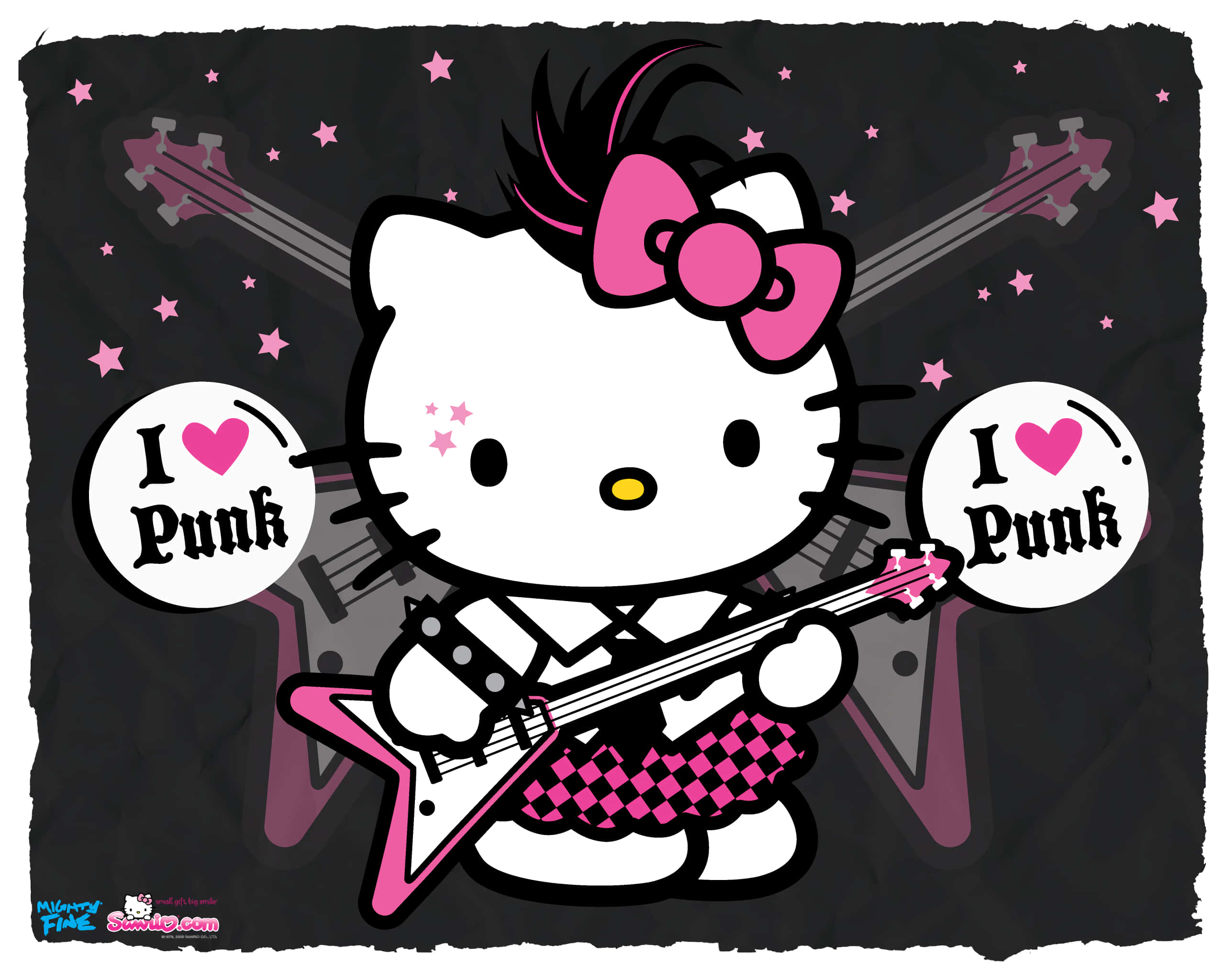 Hello Kitty, pink electric guitar, I Love Punk, 2K Desktop Wallpaper