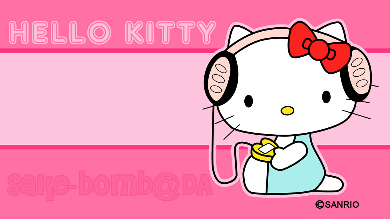 Hello Kitty, headphones, yellow object, HD Desktop Wallpaper