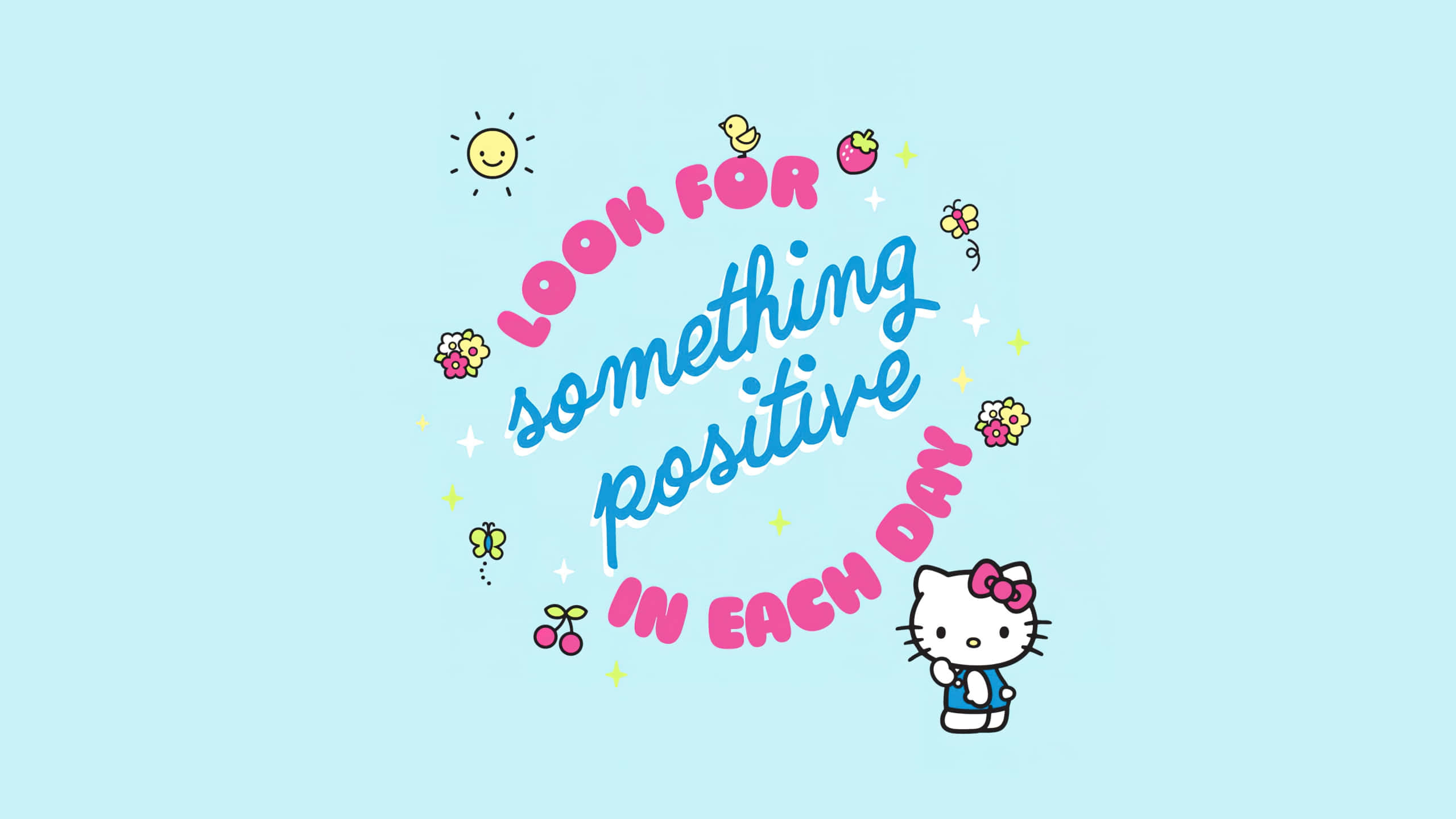 Hello Kitty, positive message, cheerful text, 2K Desktop Wallpaper