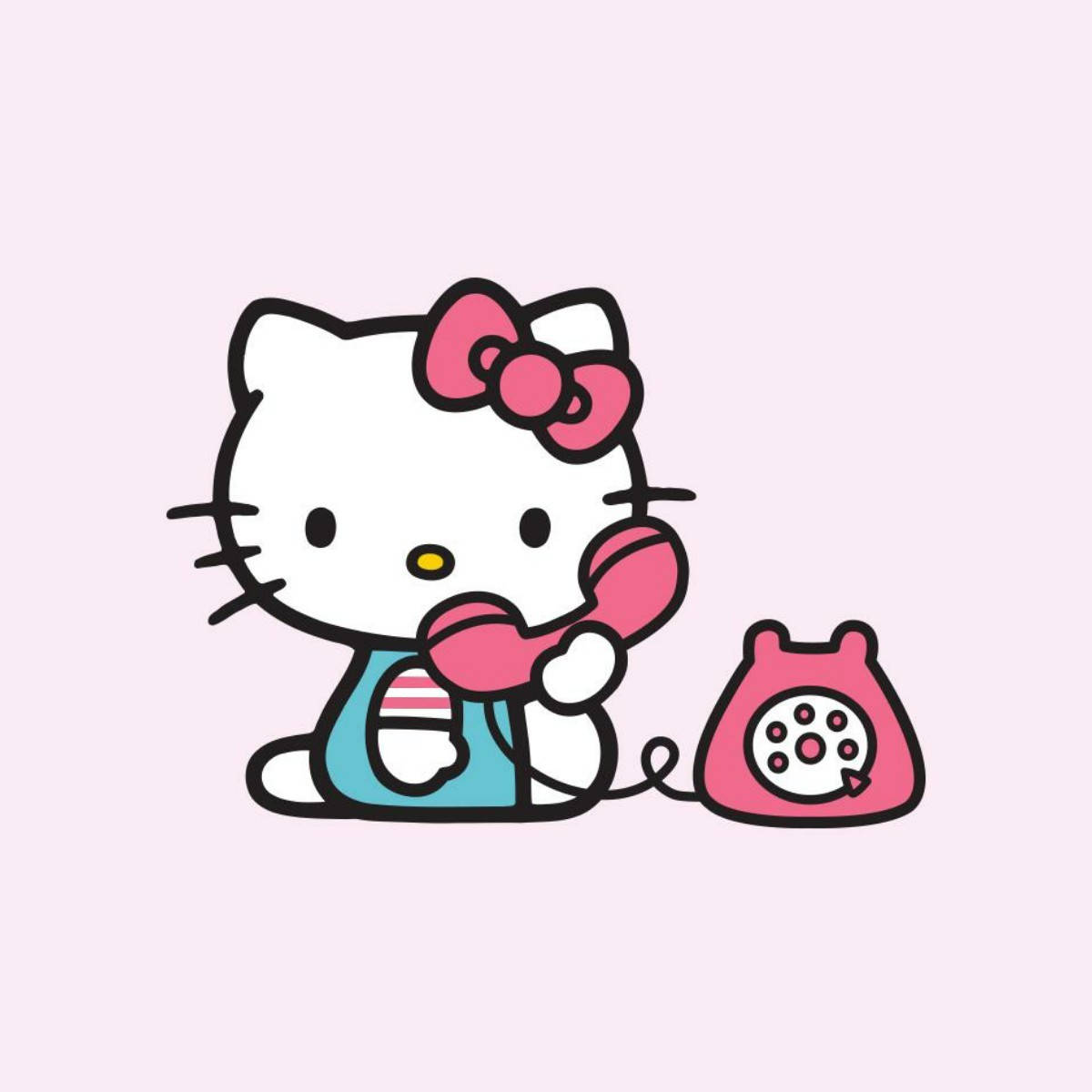 Hello Kitty, blue shirt, pink rotary phone, SD Desktop Wallpaper