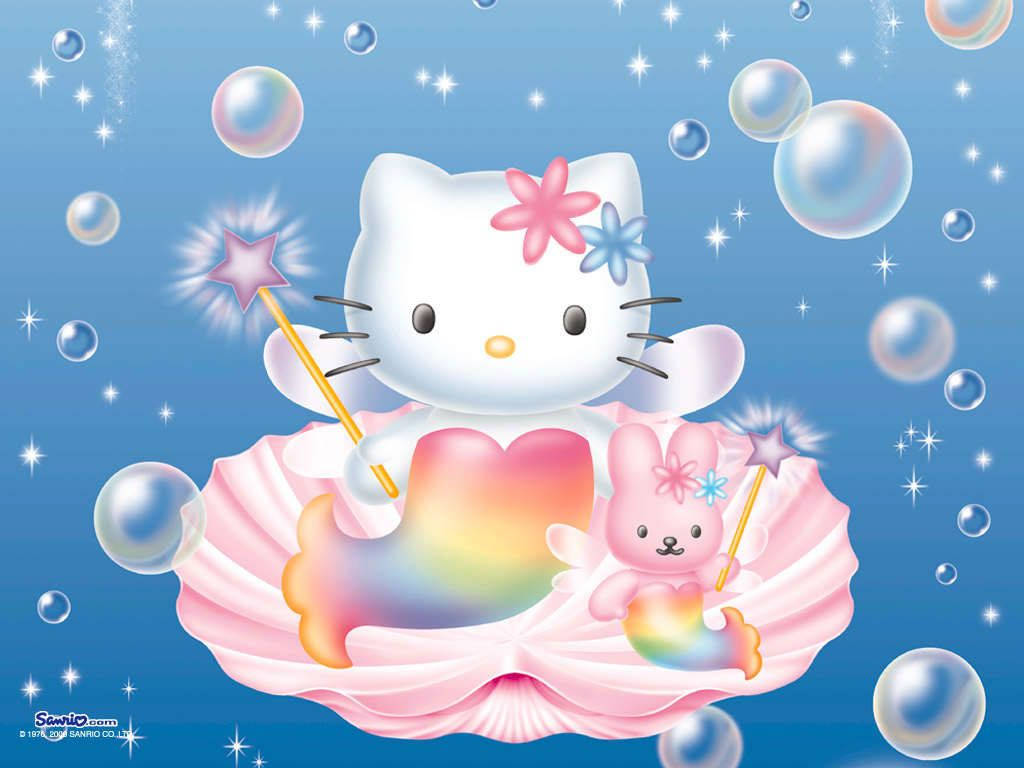 Hello Kitty, pink bunny, mermaids, SD Desktop Wallpaper