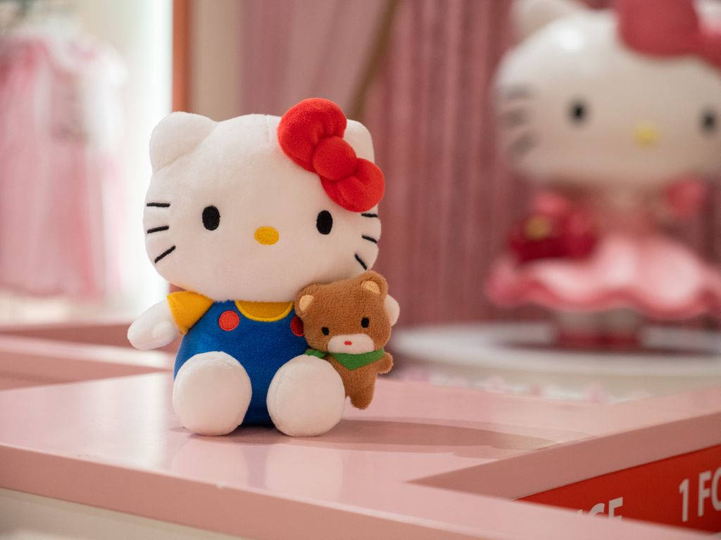 Hello Kitty, plush, blue overalls, SD Desktop Wallpaper