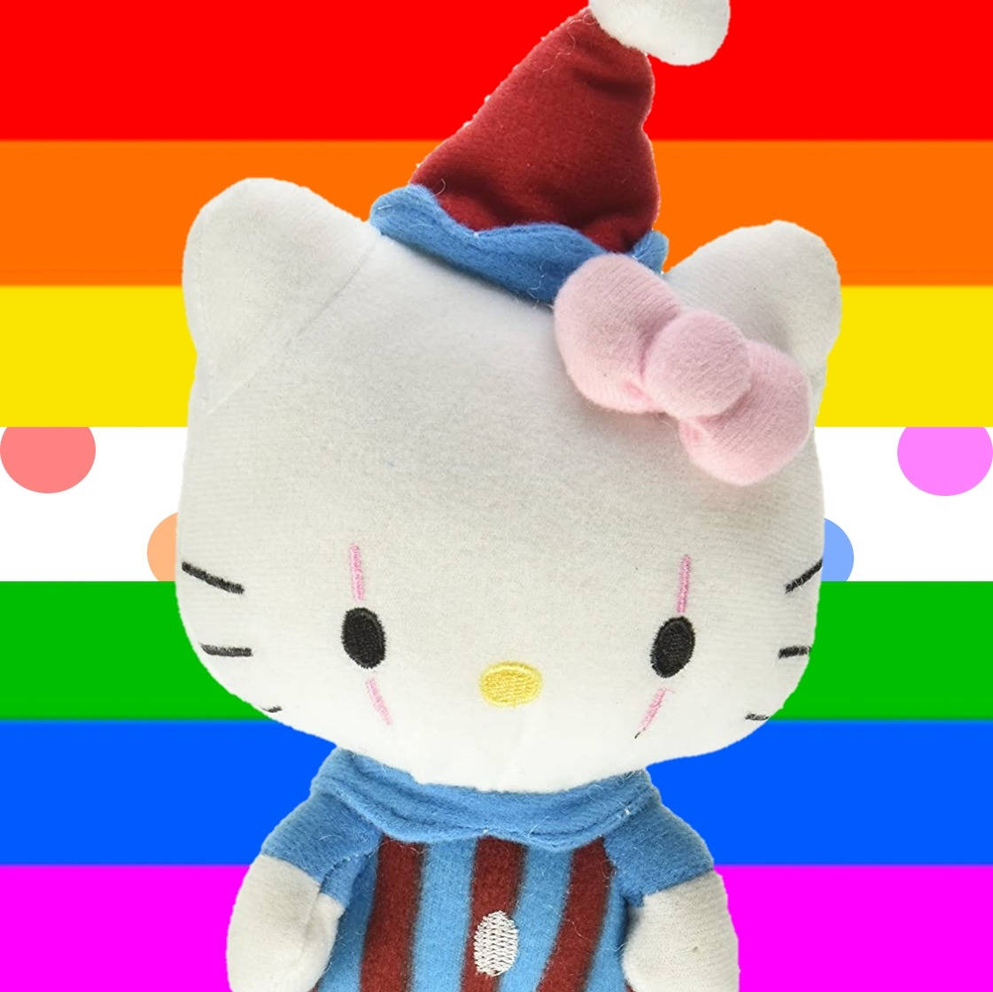 Hello Kitty, red Santa hat, striped sweater, SD Desktop Wallpaper