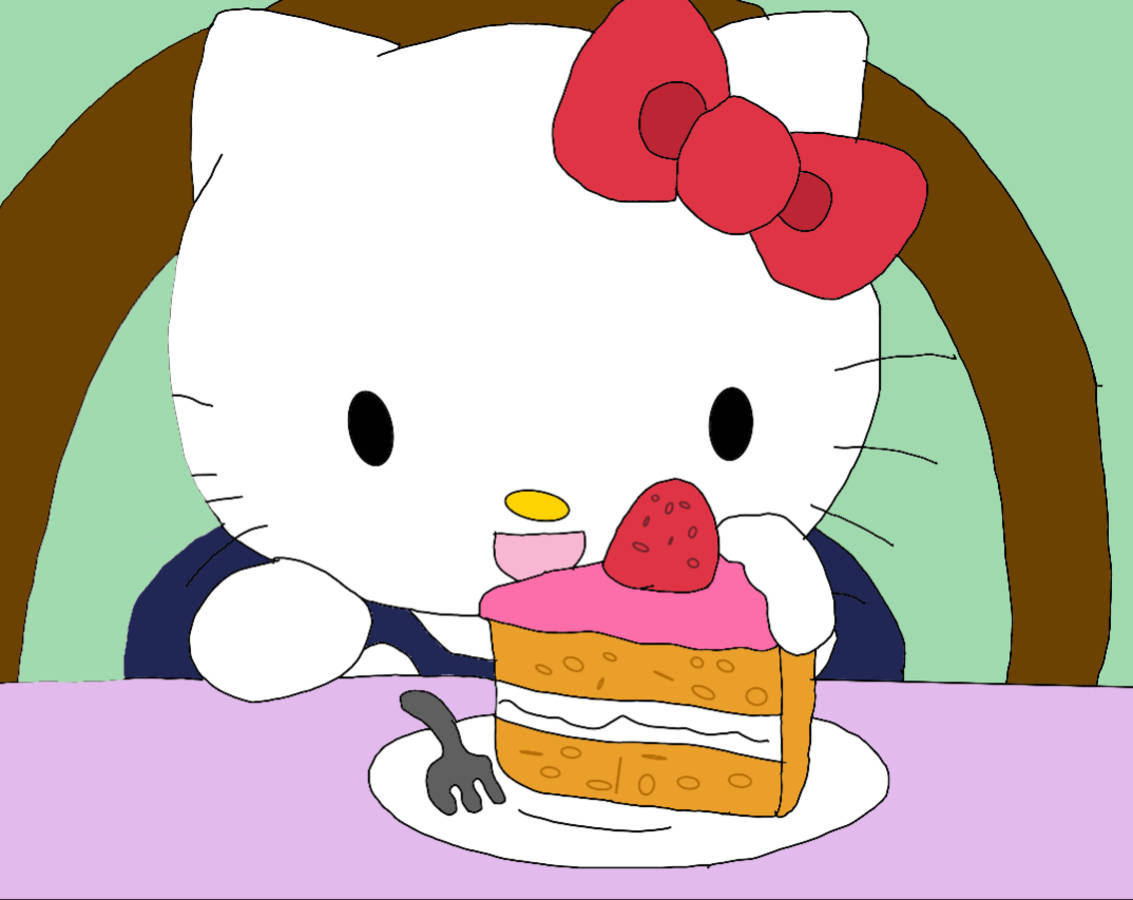 Hello Kitty, strawberry cake, pink frosting, SD Desktop Wallpaper