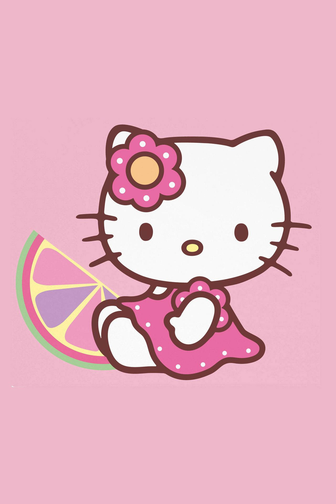 Hello Kitty, pink polka dot dress, colorful citrus slice, Full HD Phone Wallpaper