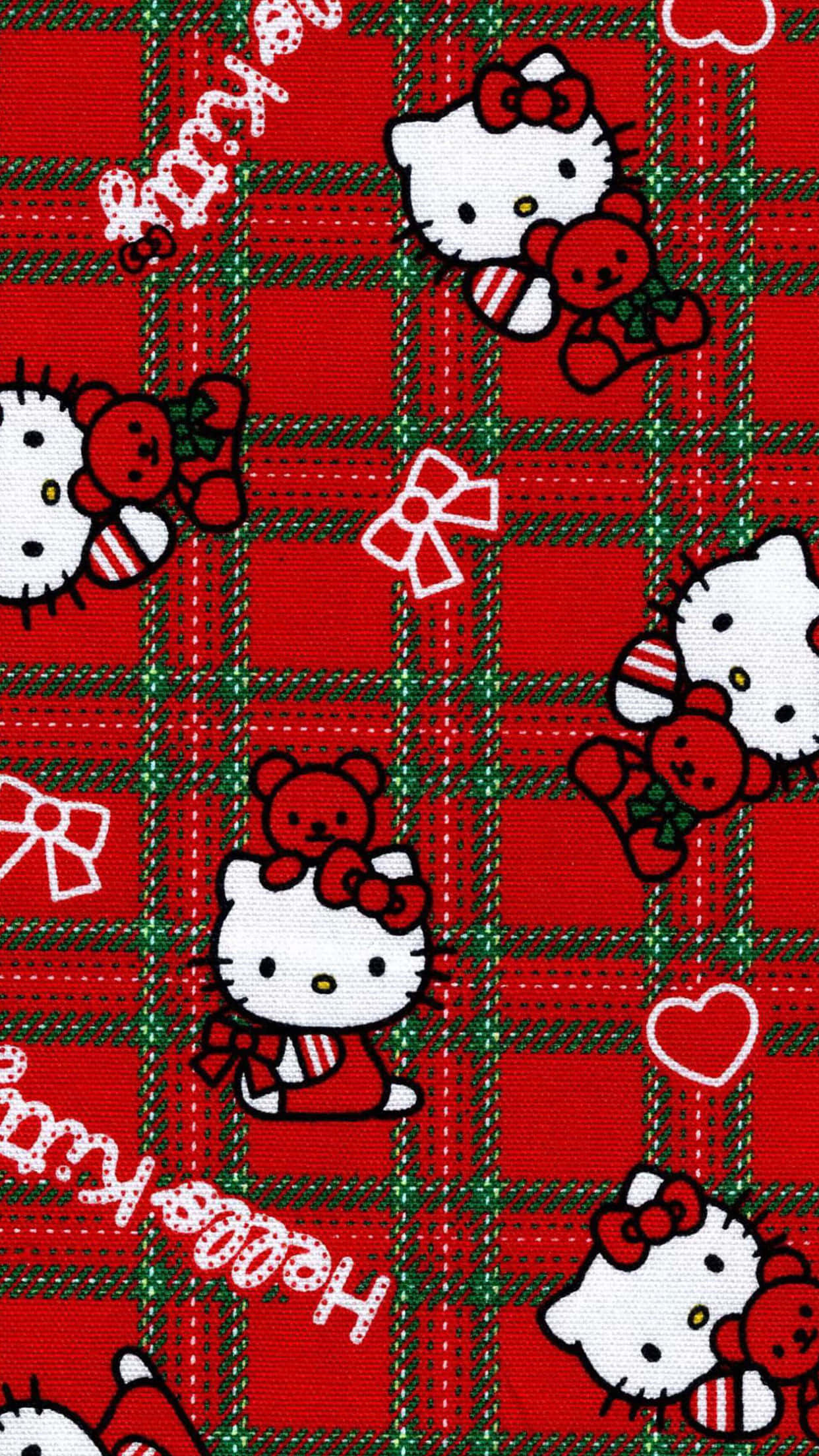 Hello Kitty, Christmas Pattern, red plaid pattern, Full HD Phone Wallpaper