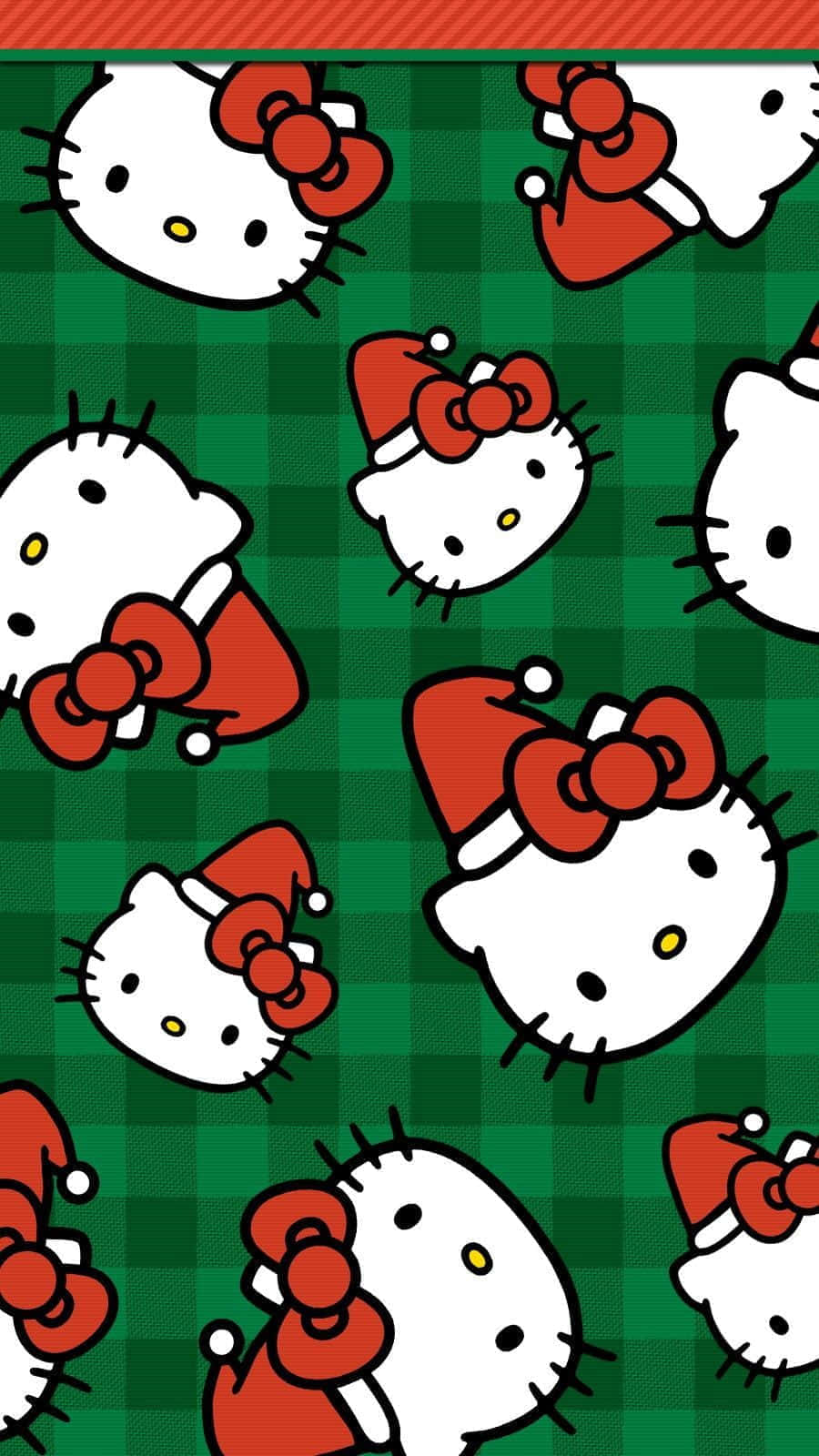 Hello Kitty, Christmas Pattern, red Santa hats, HD Phone Wallpaper