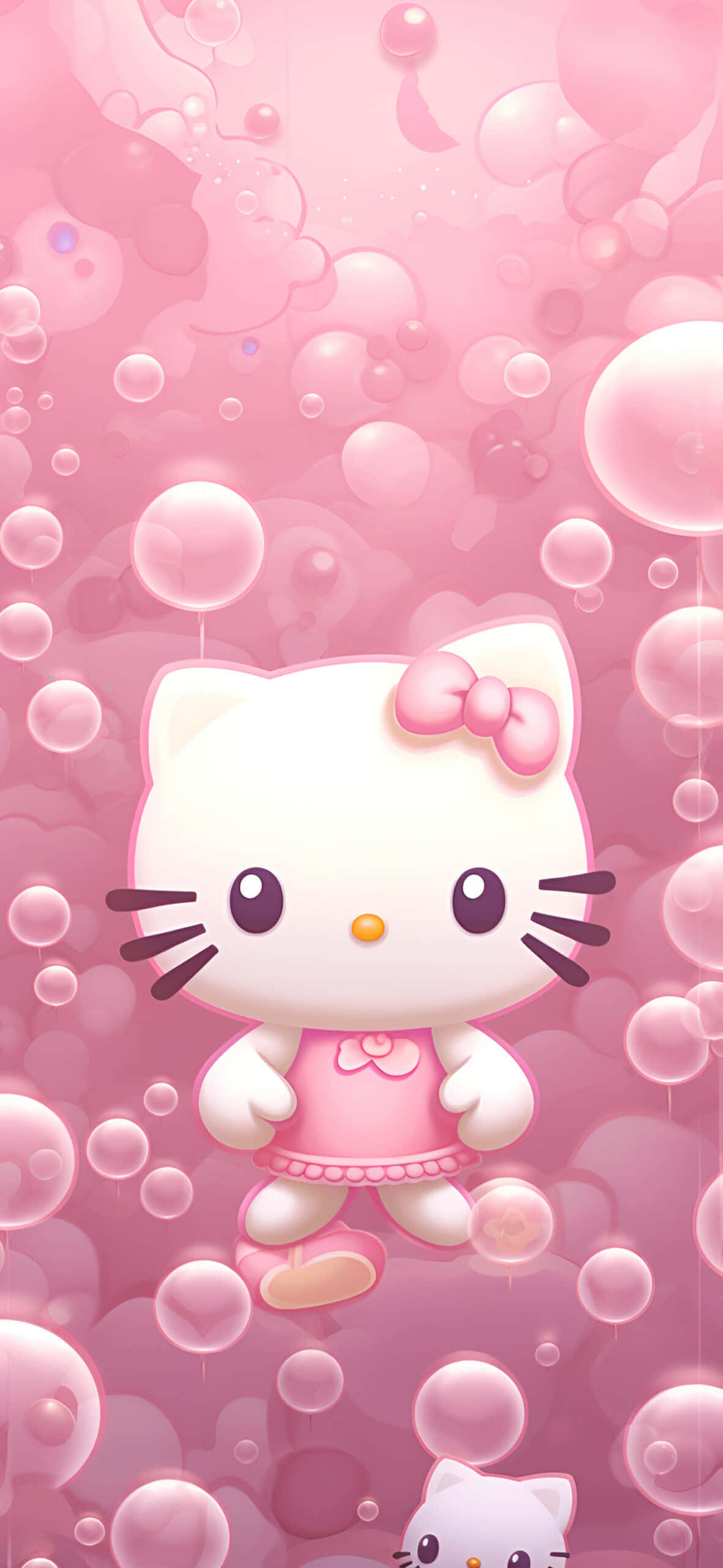 Hello Kitty, pink dress, translucent bubbles, 2K Phone Wallpaper