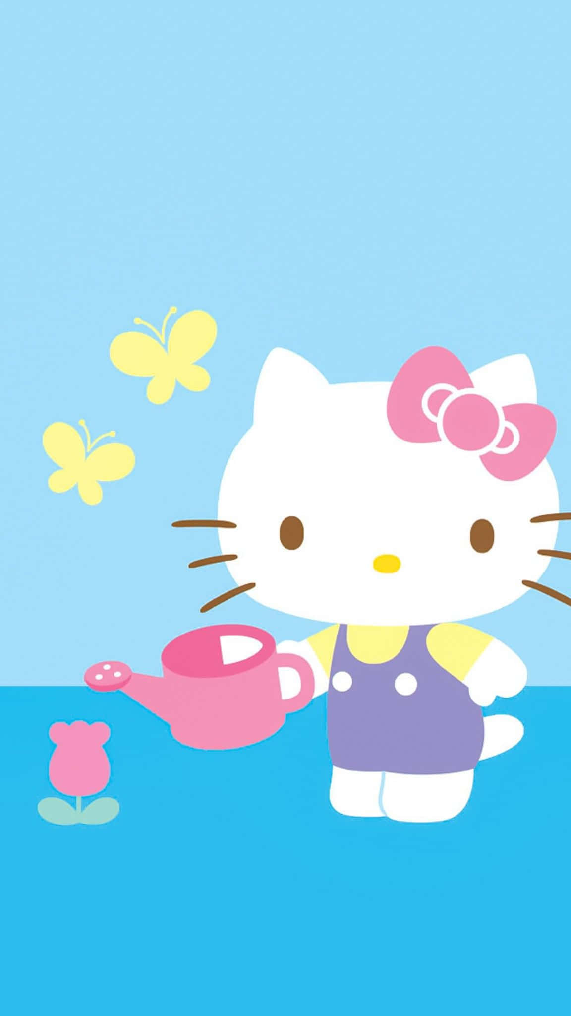 Hello Kitty, purple overalls, pink flower, Full HD Phone Wallpaper