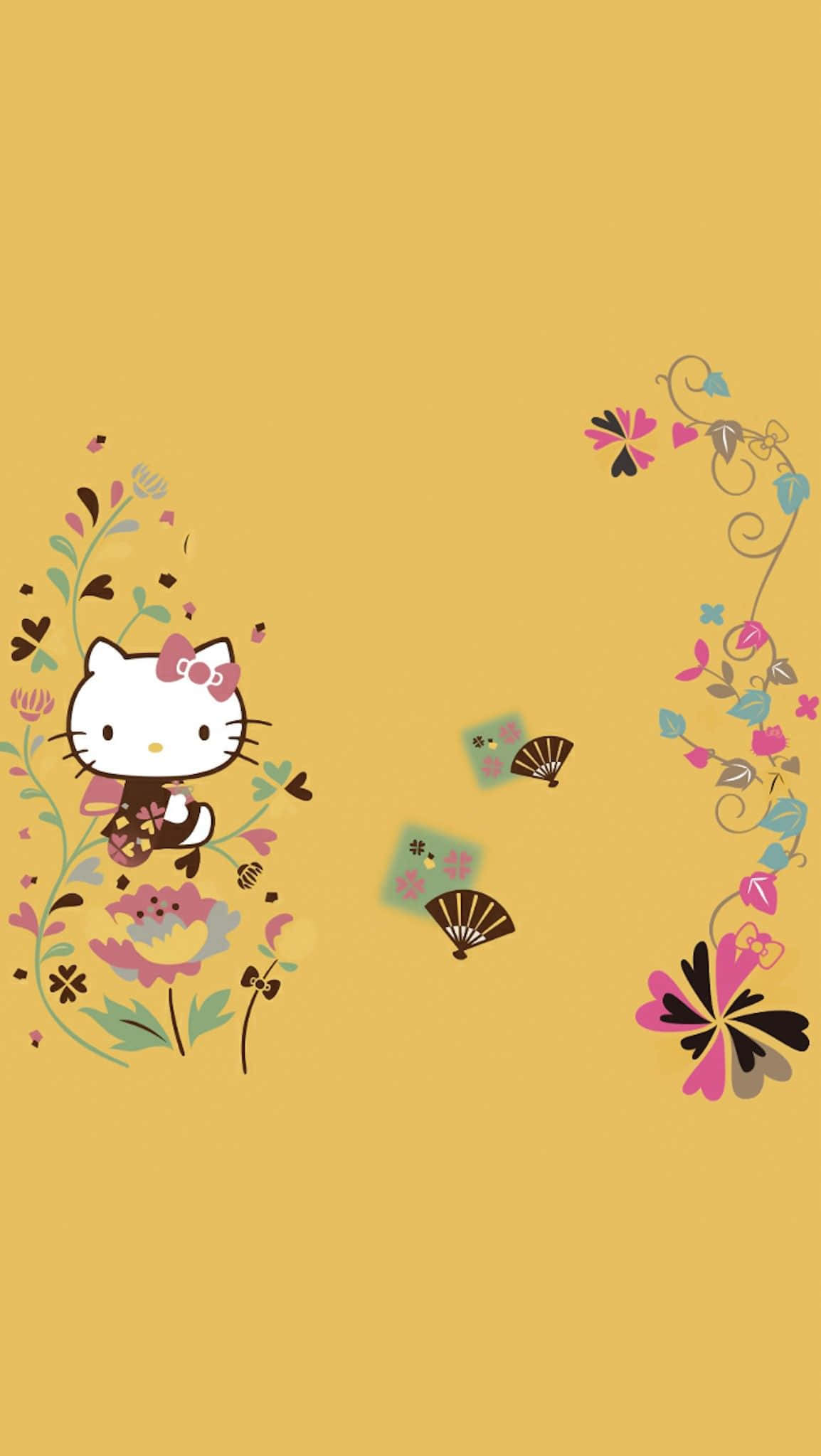 Hello Kitty, floral kimono, whimsical vines, Full HD Phone Wallpaper