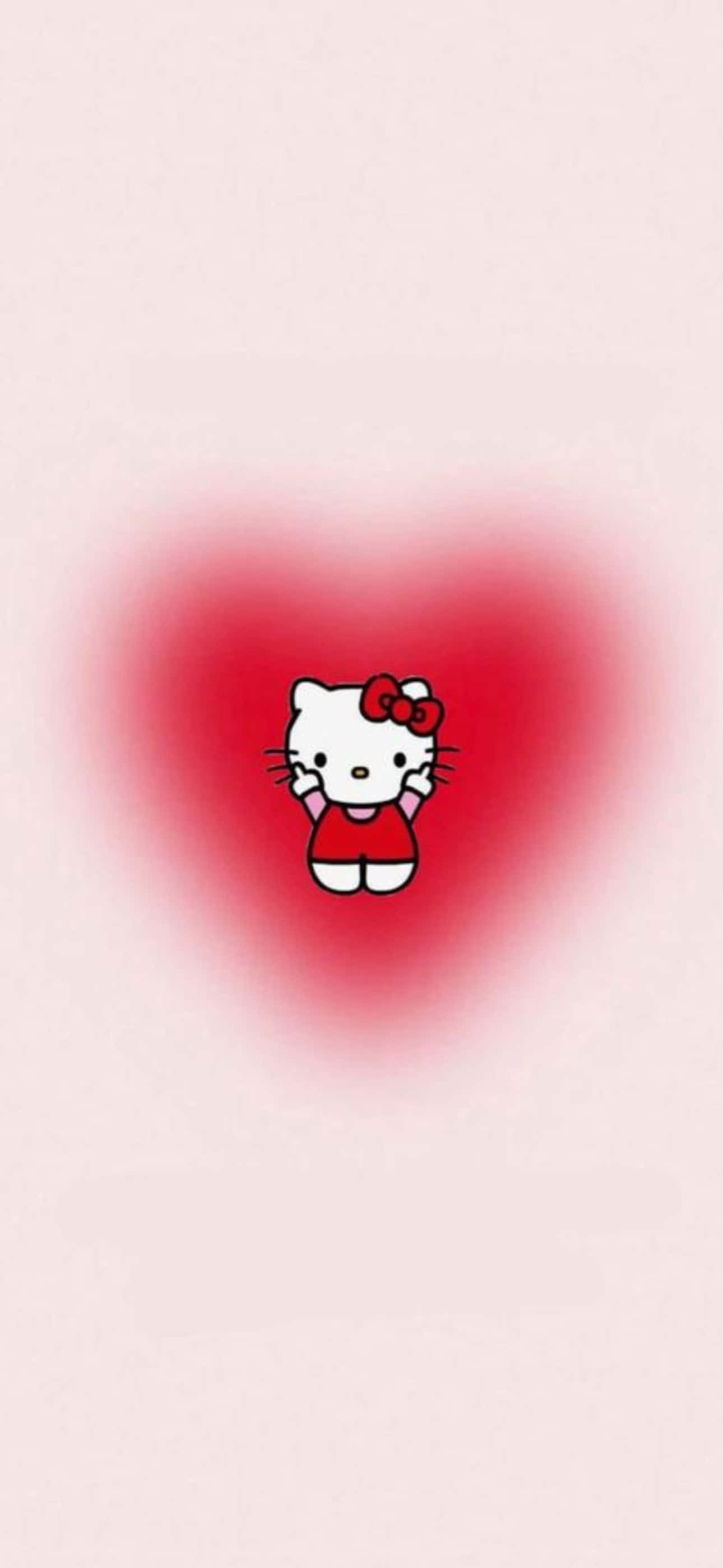 Hello Kitty, red dress, soft glowing red heart, 2K Phone Wallpaper