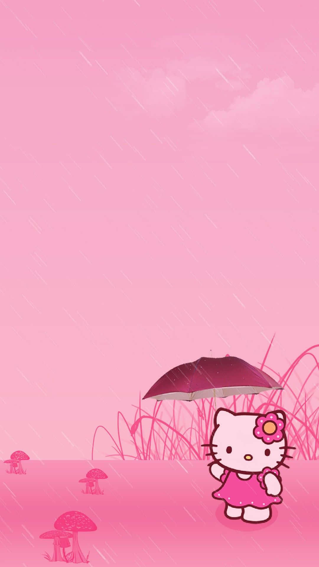 Hello Kitty, pink dress, umbrella, Full HD Phone Wallpaper