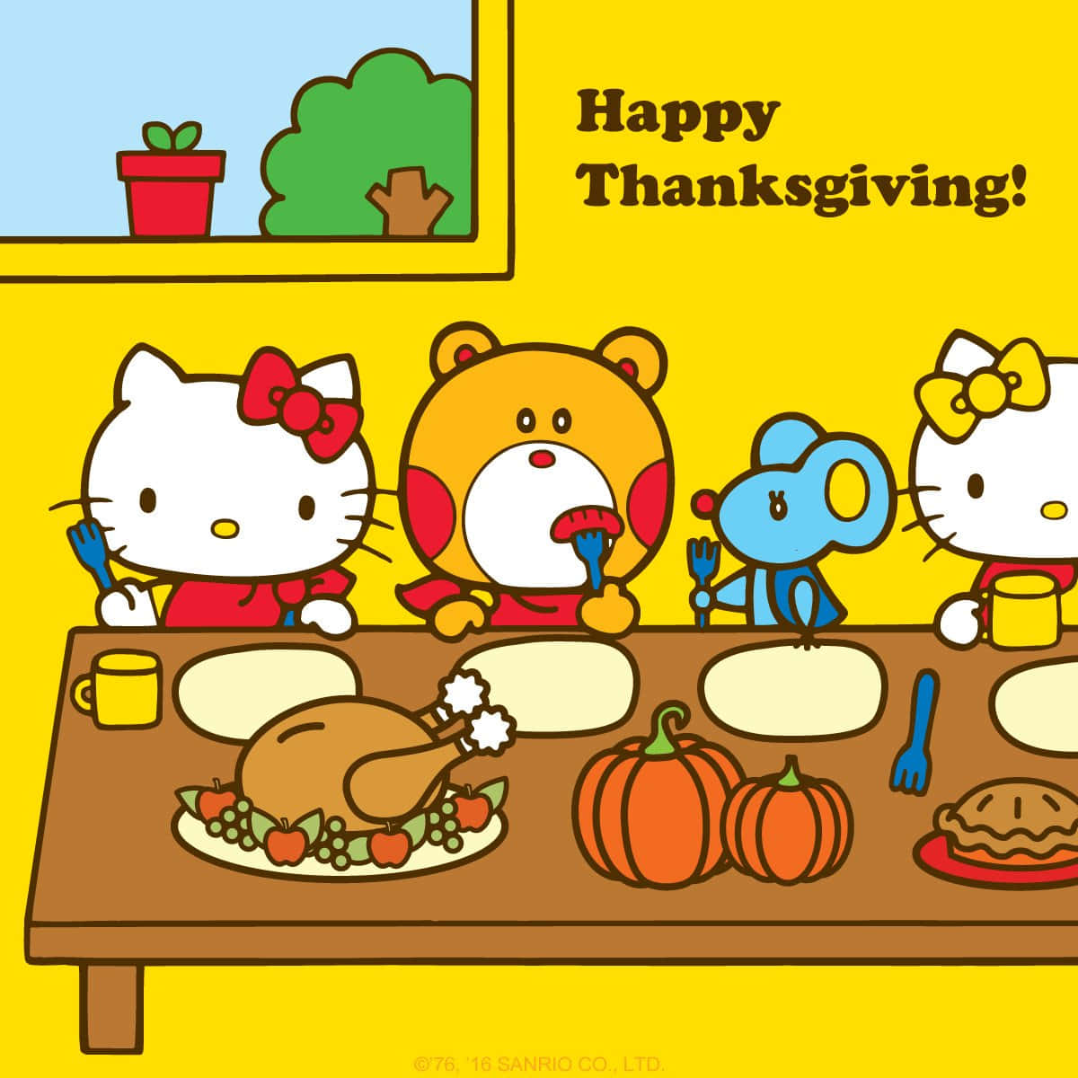 Hello Kitty, Thanksgiving, turkey pumpkins, SD Desktop Wallpaper