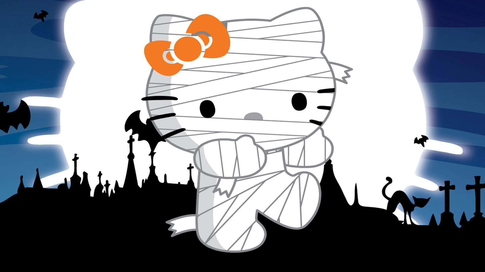 Hello Kitty, white bandages, orange bow, Full HD Desktop Wallpaper