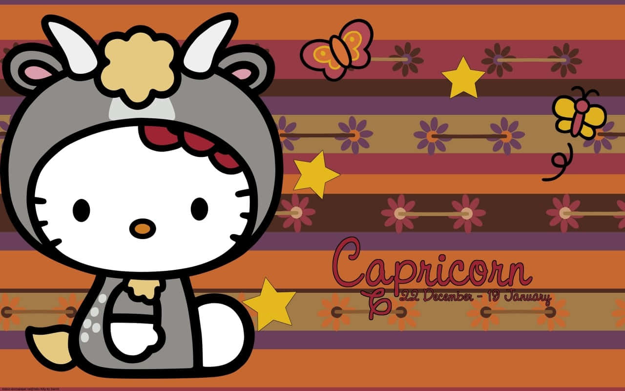 Hello Kitty, gray goat costume, striped background, HD Desktop Wallpaper