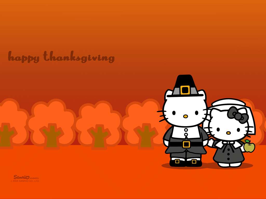 Hello Kitty, pilgrims, autumn trees, SD Desktop Wallpaper