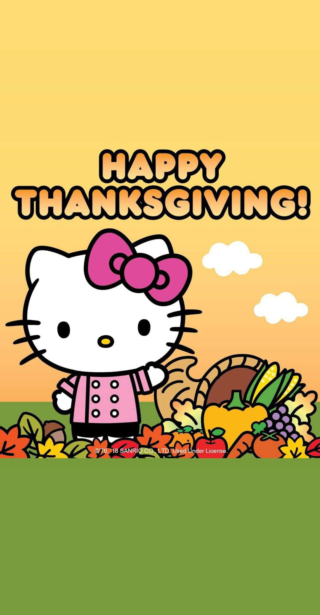 Hello Kitty, pink coat, cornucopia of autumn vegetables, Full HD Phone Wallpaper