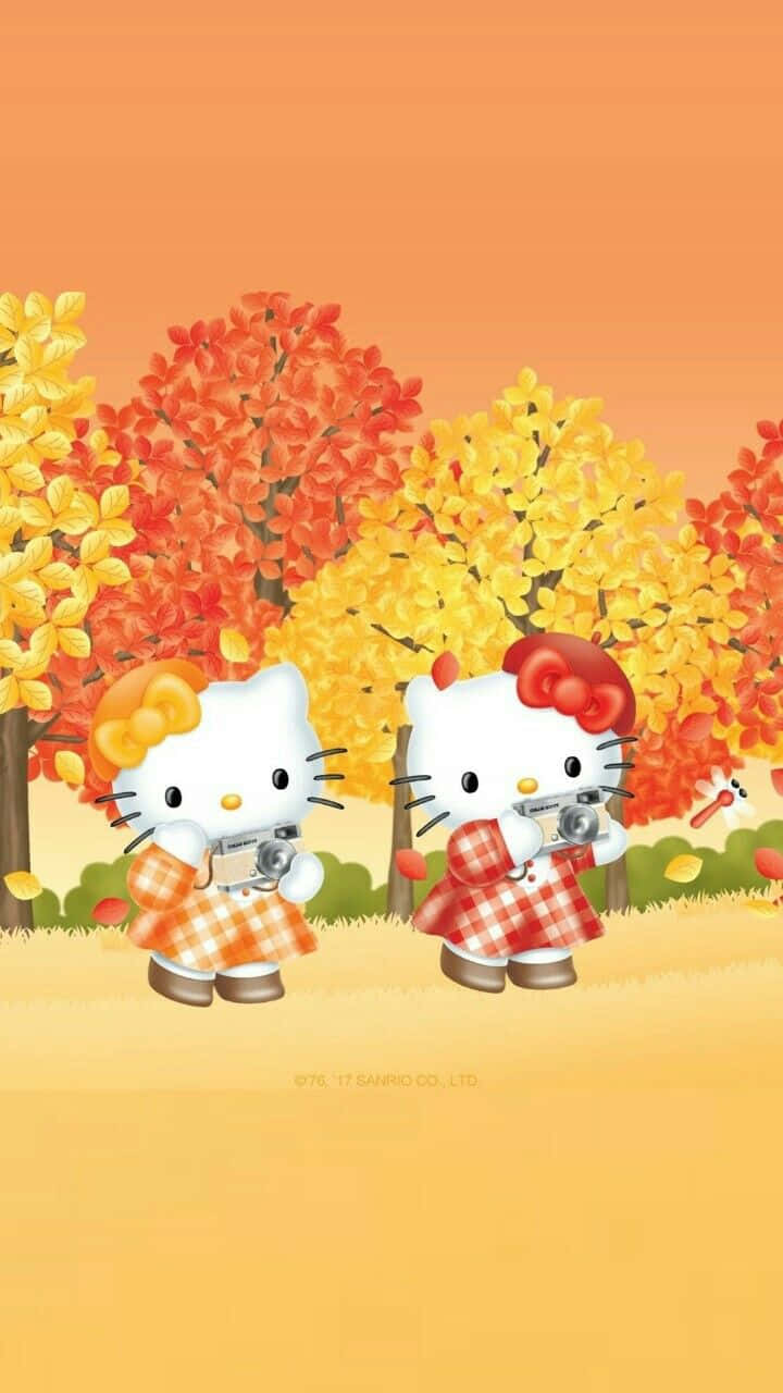 Hello Kitty, plaid outfits, autumn trees, HD Phone Wallpaper