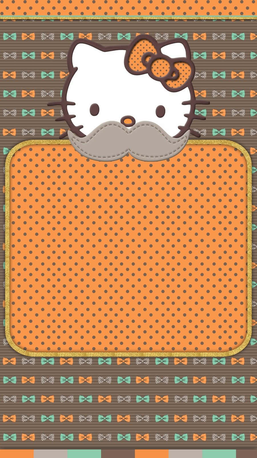 Hello Kitty, gray mustache, orange polka dot frame, HD Phone Wallpaper