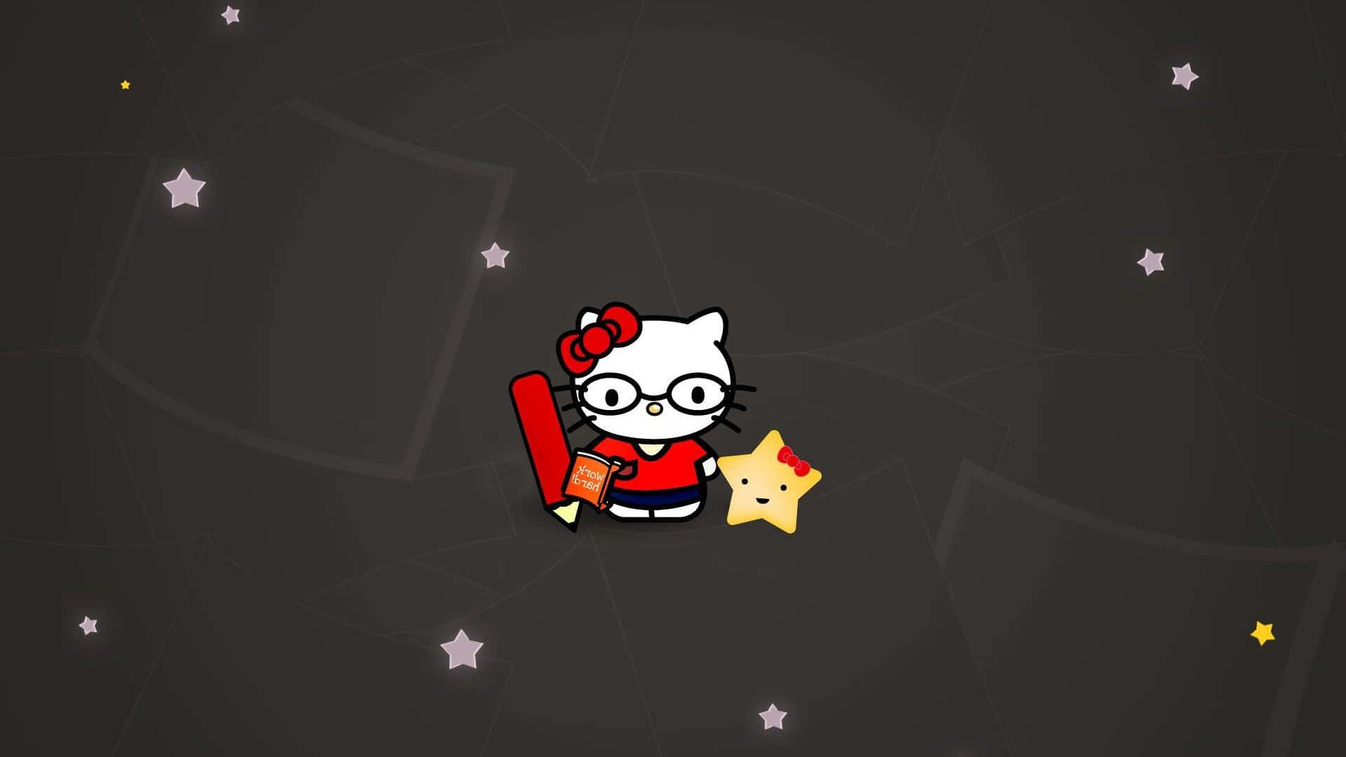 Hello Kitty, glasses, red ruler, Full HD Desktop Wallpaper