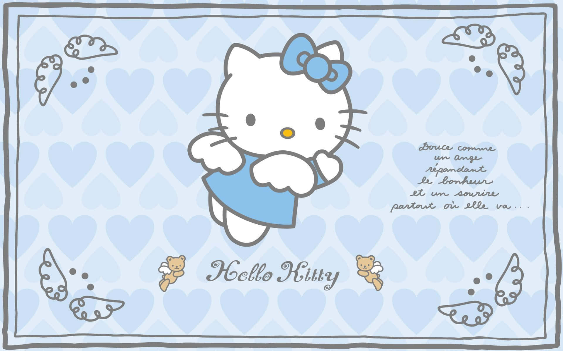 Hello Kitty, blue dress, angel wings, Full HD Desktop Wallpaper