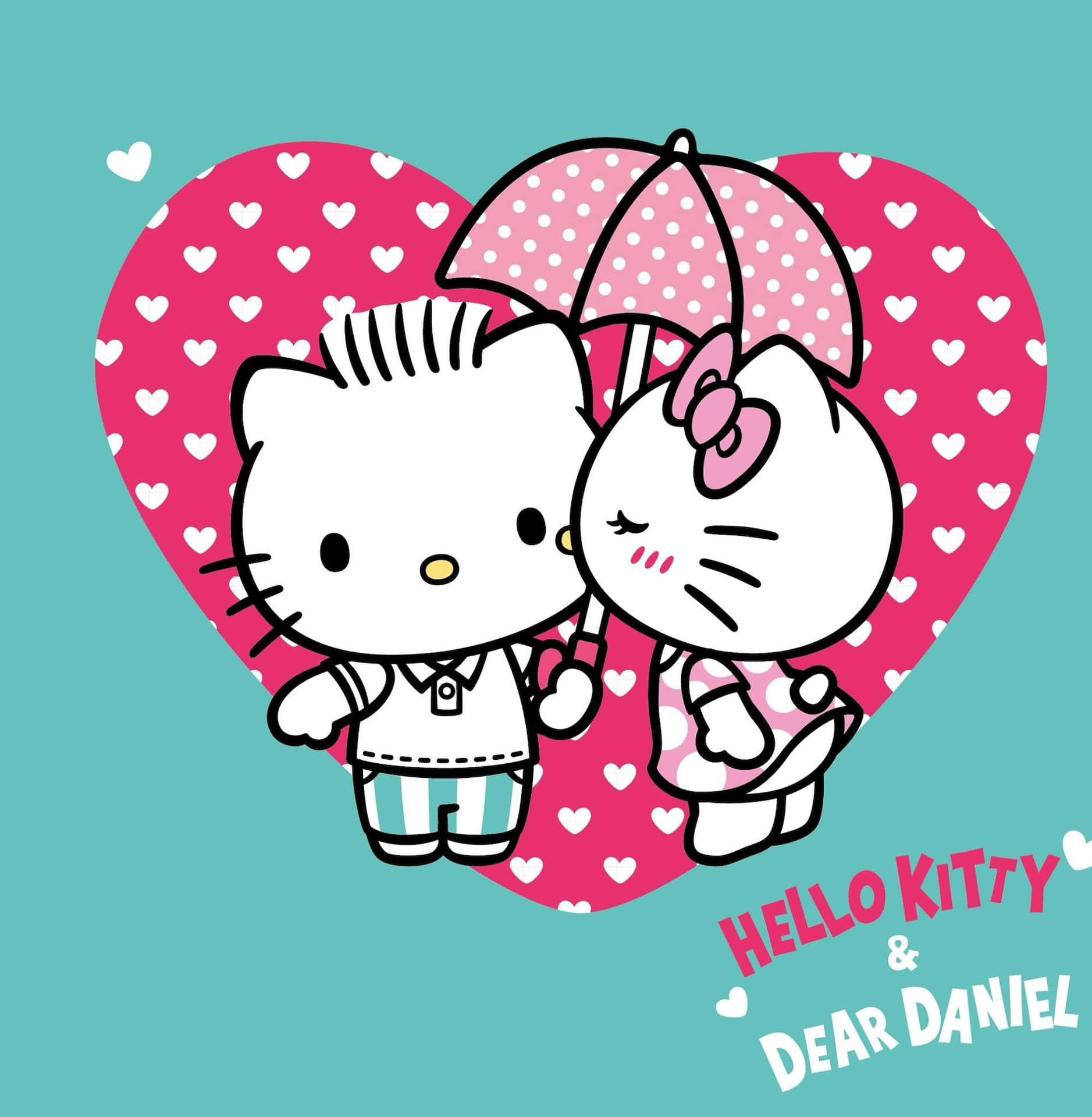 Hello Kitty, Dear Daniel, pink polka dot umbrella, Full HD Phone Wallpaper