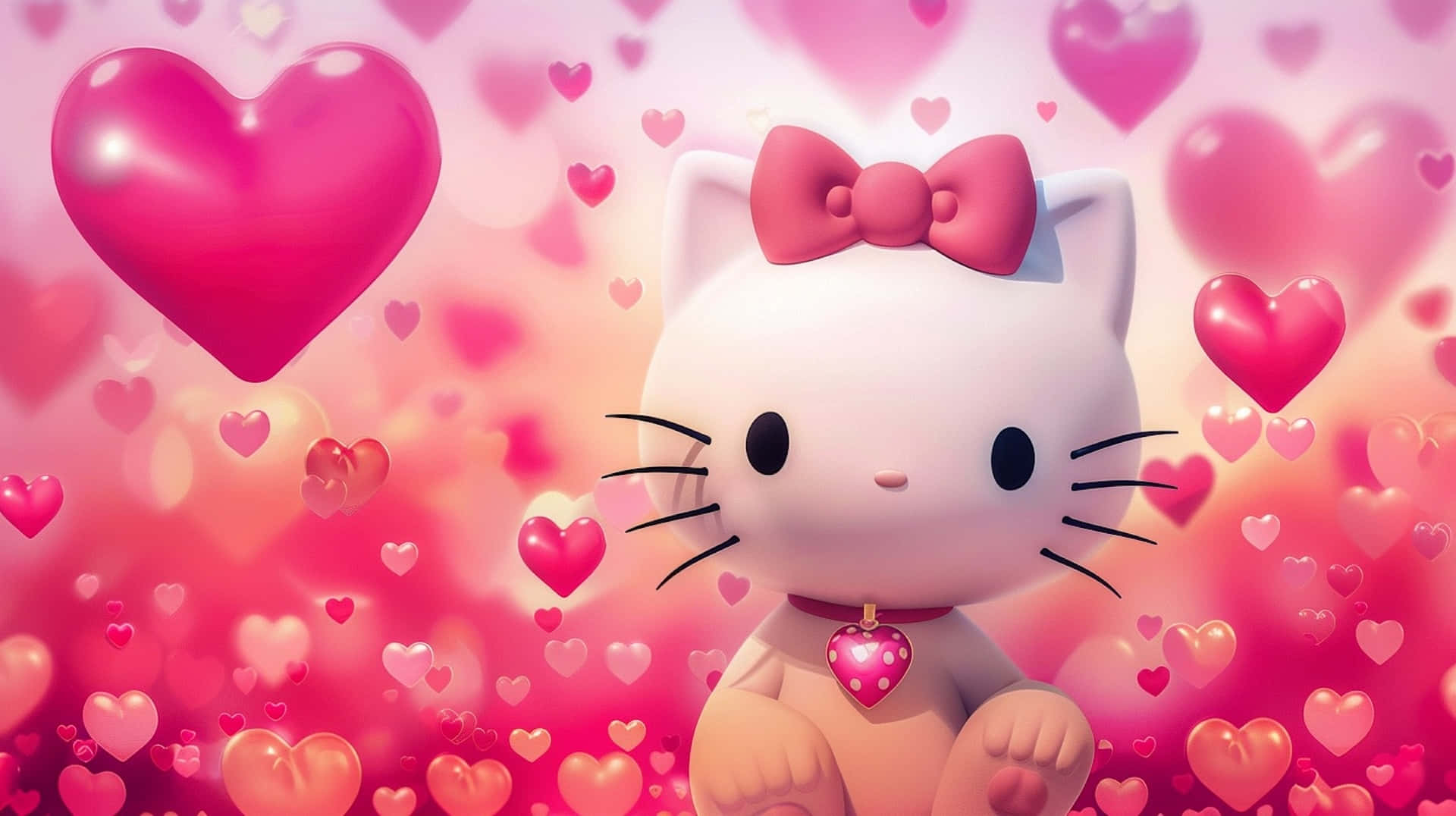 Hello Kitty, pink bow, heart pendant, Full HD Desktop Wallpaper