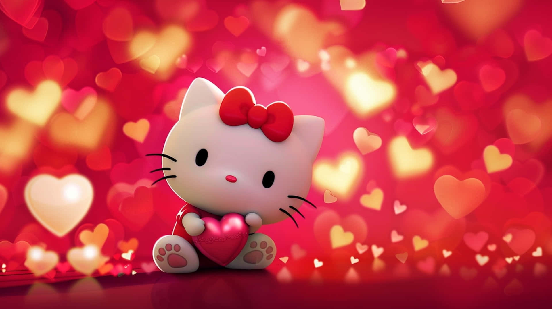 Hello Kitty, pink heart, glowing red hearts, Full HD Desktop Wallpaper