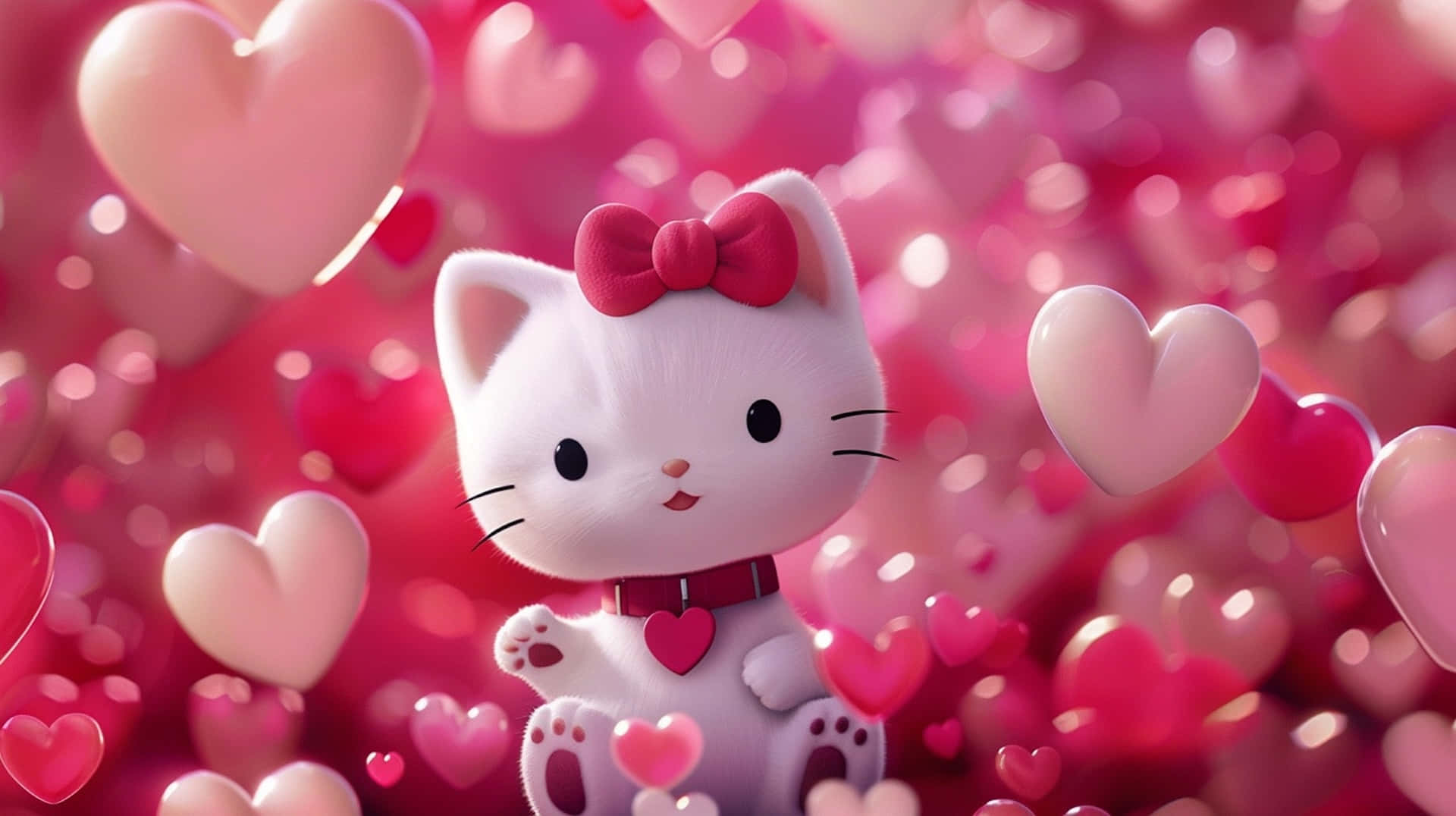 Hello Kitty, valentine hearts, pink hearts, Full HD Desktop Wallpaper