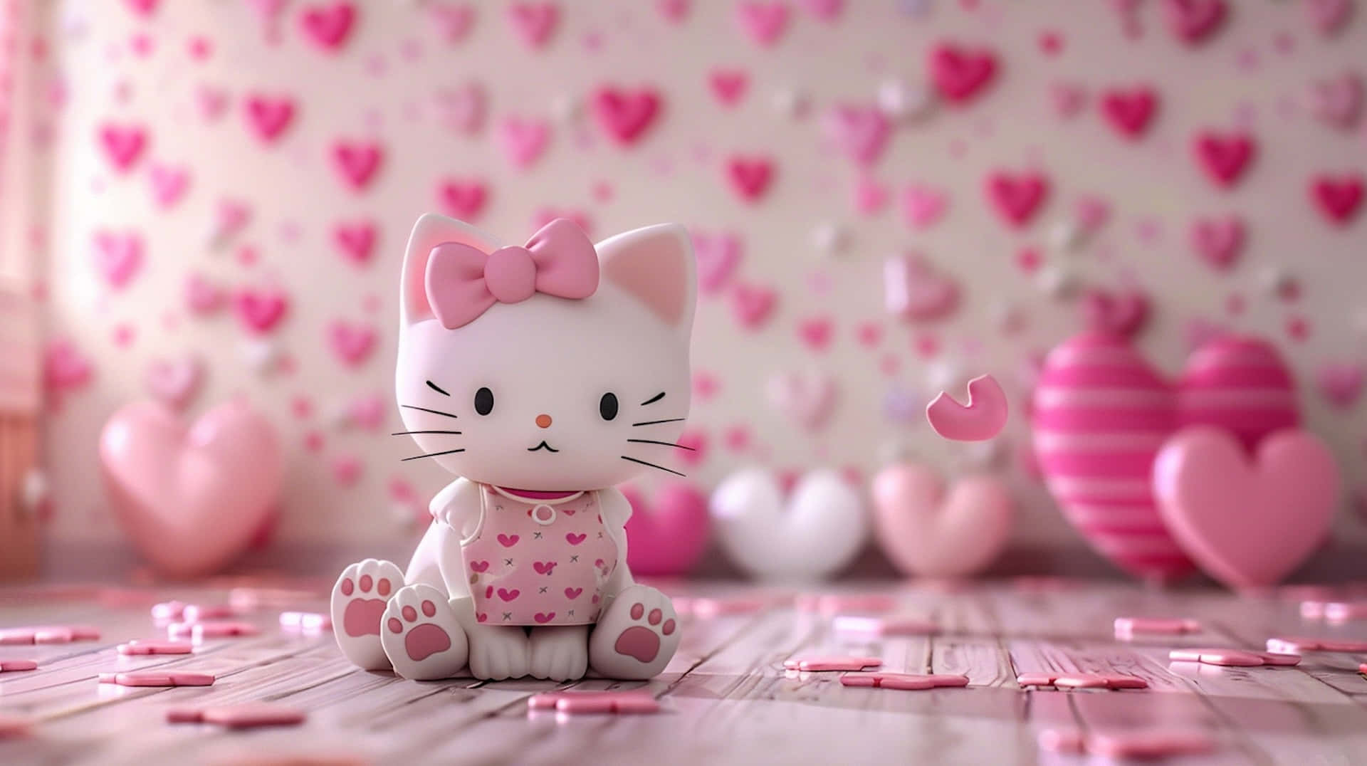 Hello Kitty, pink bow, pink hearts, Full HD Desktop Wallpaper