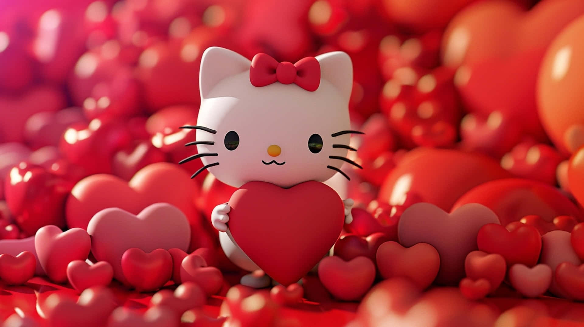 Hello Kitty, red heart, glowing red hearts, Full HD Desktop Wallpaper