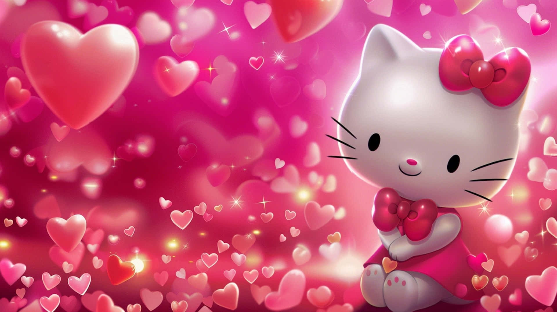 Hello Kitty, pink dress, floating hearts, Full HD Desktop Wallpaper