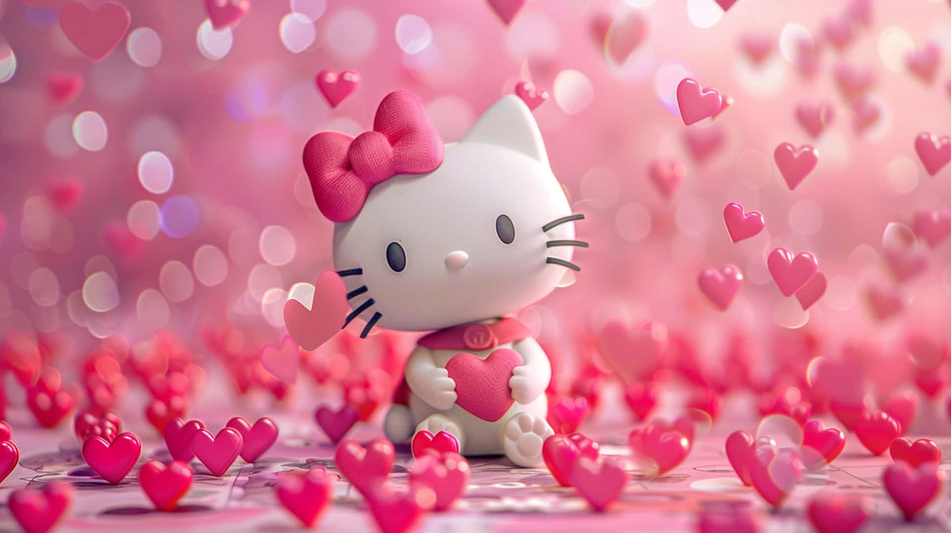 Hello Kitty, pink bow, heart, Full HD Desktop Wallpaper