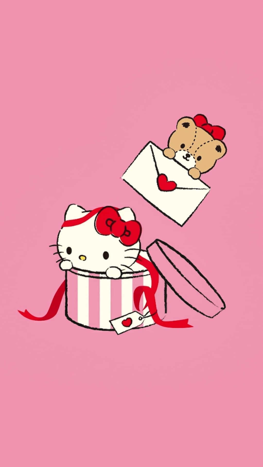 Hello Kitty, bear, striped gift box, Full HD Phone Wallpaper