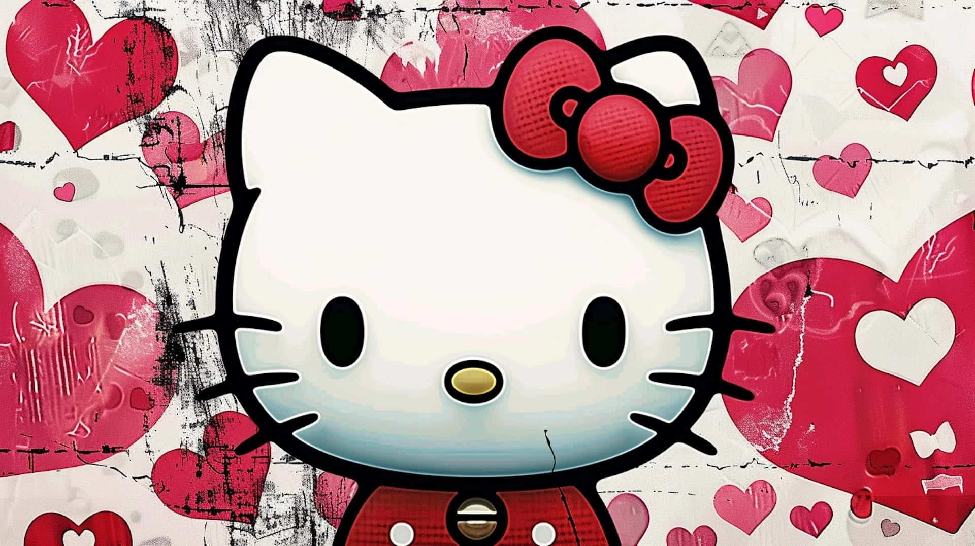 Hello Kitty, red bow, pink hearts, Full HD Desktop Wallpaper