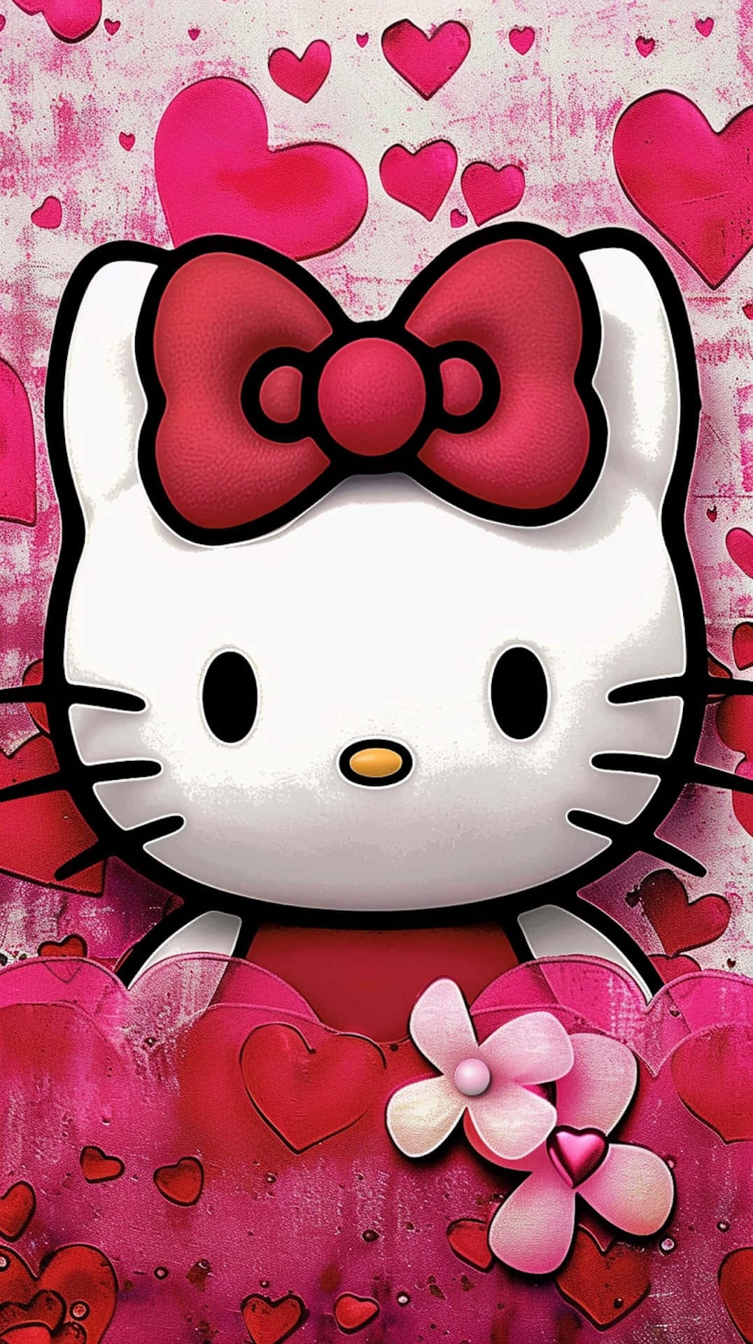 Hello Kitty, red bow, pink hearts, Full HD Phone Wallpaper
