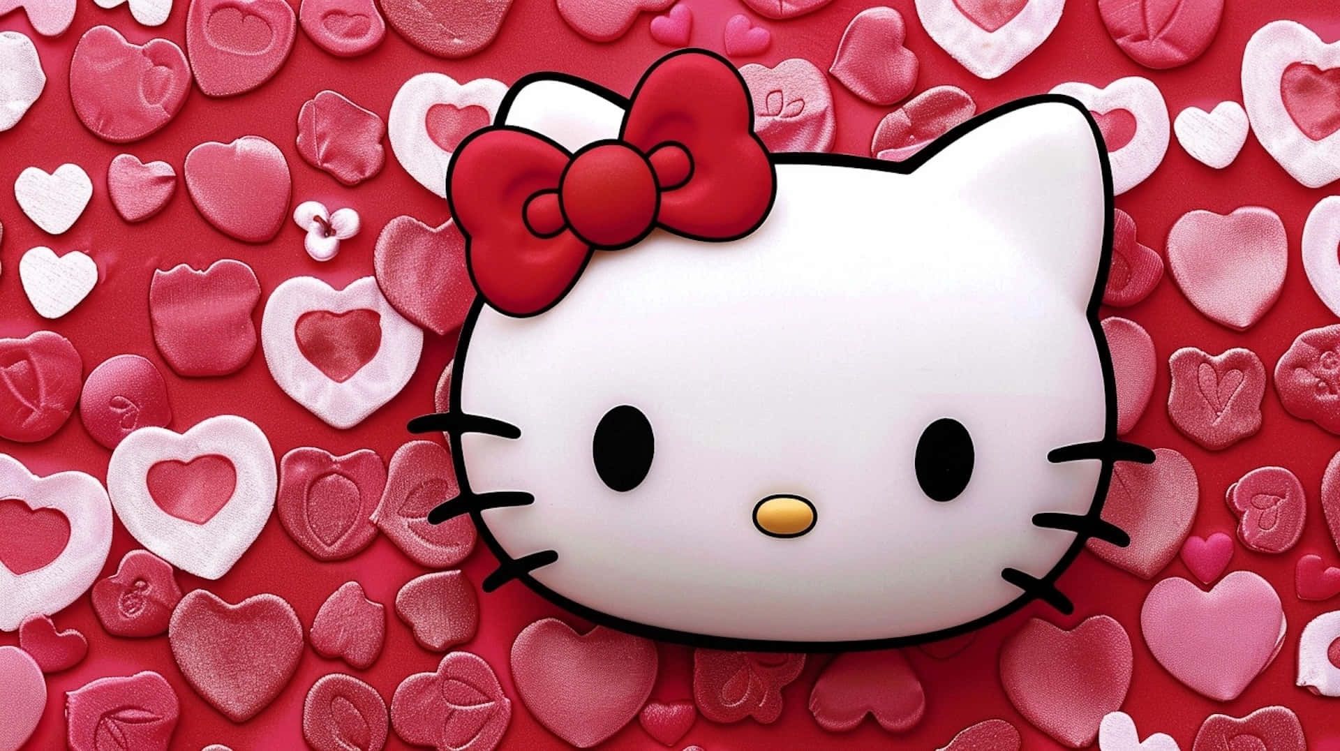 Hello Kitty, red bow, pink and red hearts, Full HD Desktop Wallpaper